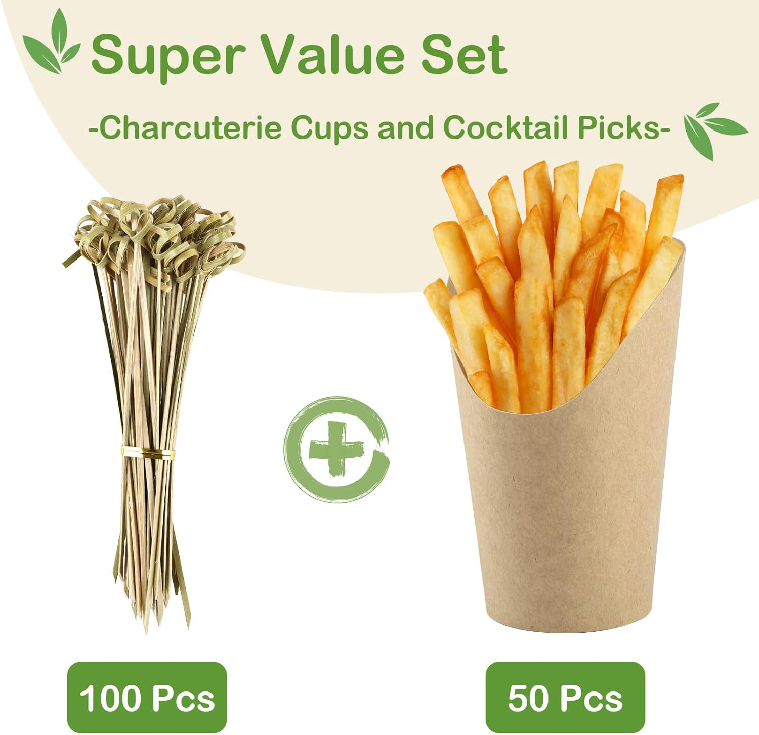 50 Pcs Charcuterie Cups with 100 Cocktail Picks, Disposable 12oz Kraft Paper Snack Cup, Appetizer Cups for Parties