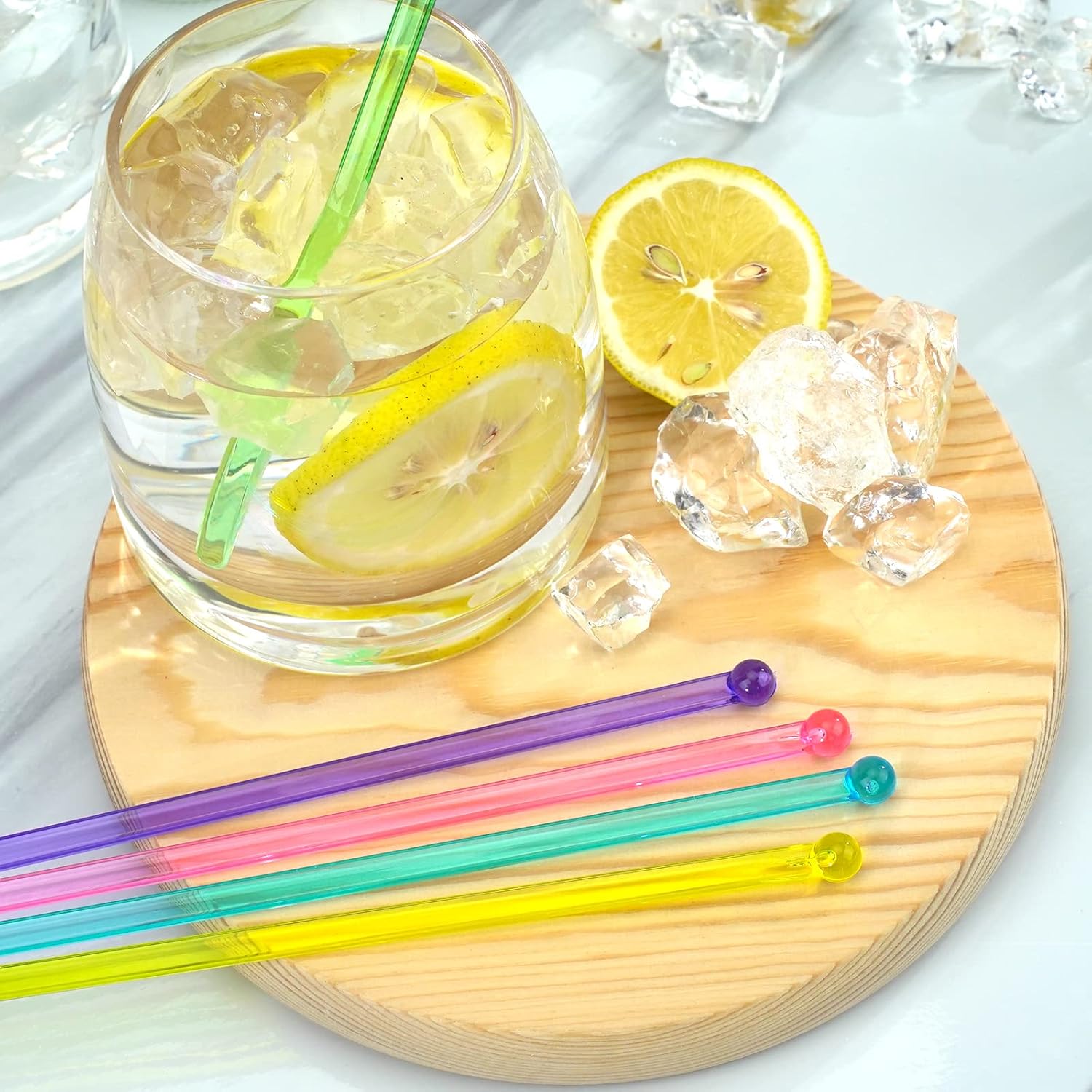 100-PCS 5 Colol Plastic Swizzle Sticks, Crystal Cake Pops, Cocktail Coffee Drink Stirrers, Stir Sticks, 7.24 Inch Pink, Yellow, Blue, Purple, Green