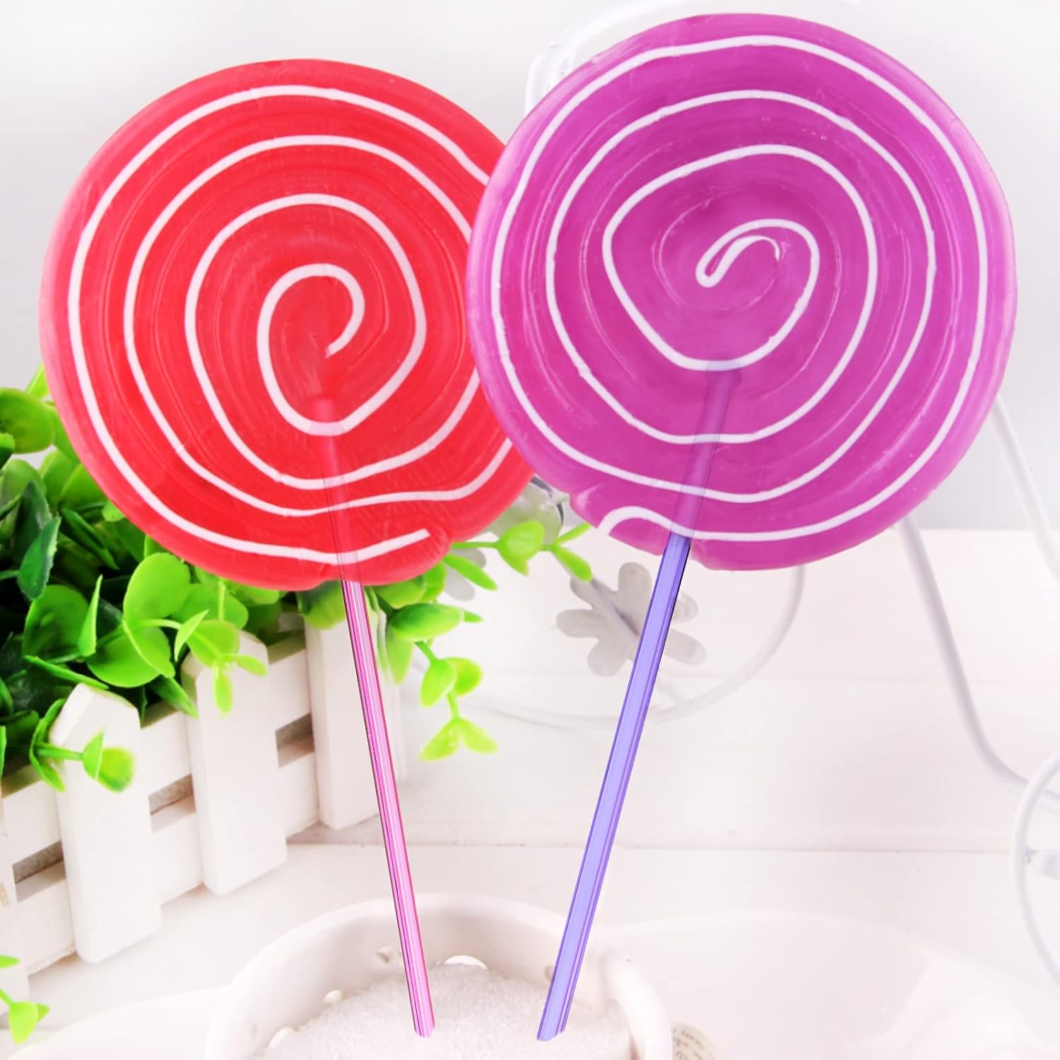 100-PCS 5 Colol Plastic Swizzle Sticks, Crystal Cake Pops, Cocktail Coffee Drink Stirrers, Stir Sticks, 7.24 Inch Pink, Yellow, Blue, Purple, Green