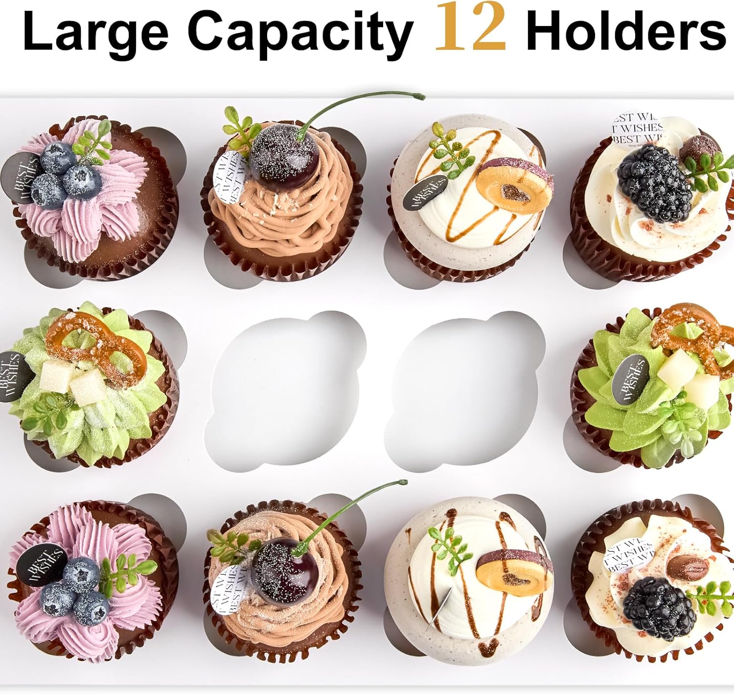 12 Count Cupcake Boxes, 12 Pack White Cupcake Containers with Windows and Inserts, Disposable Cupcake Carriers for Muffins, Treats, Pastries, 13 x 10 x 4 Inches