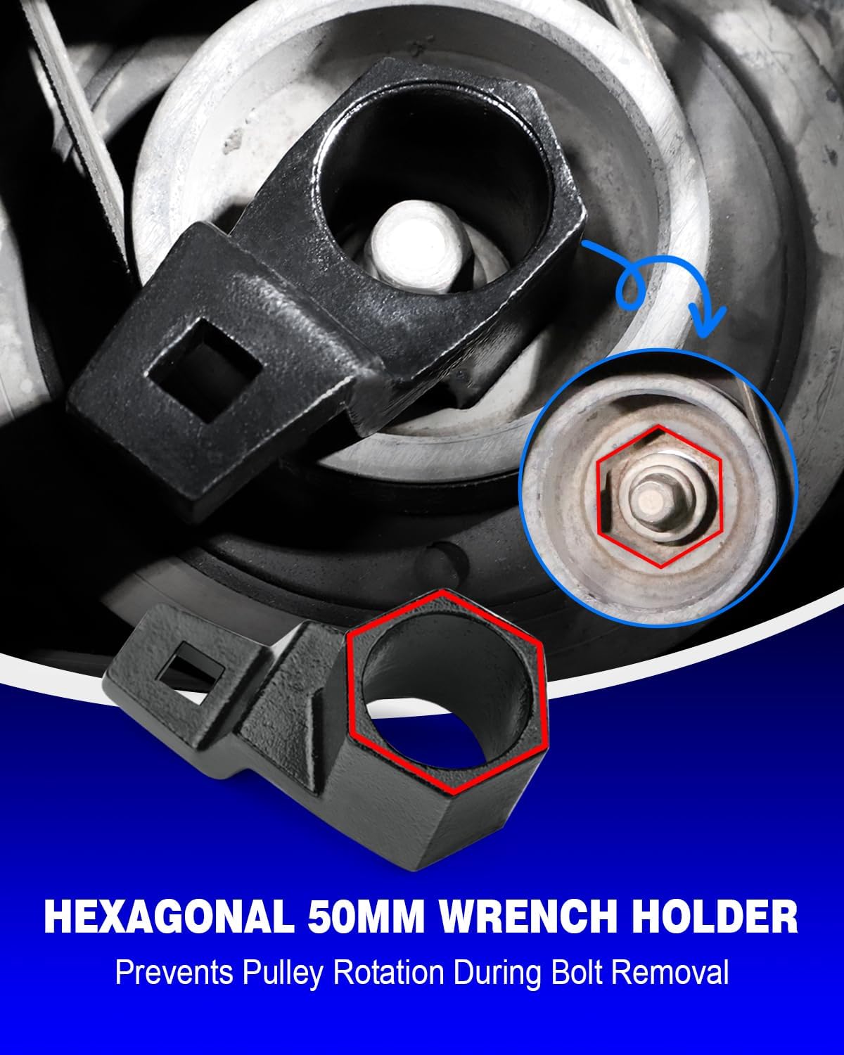 19 mm Harmonic Balancer Socket & 50mm Crankshaft Crank Pulley Wrench Holder Tool Removal Holding Spanner kit Compatible with Honda and Acura Engines