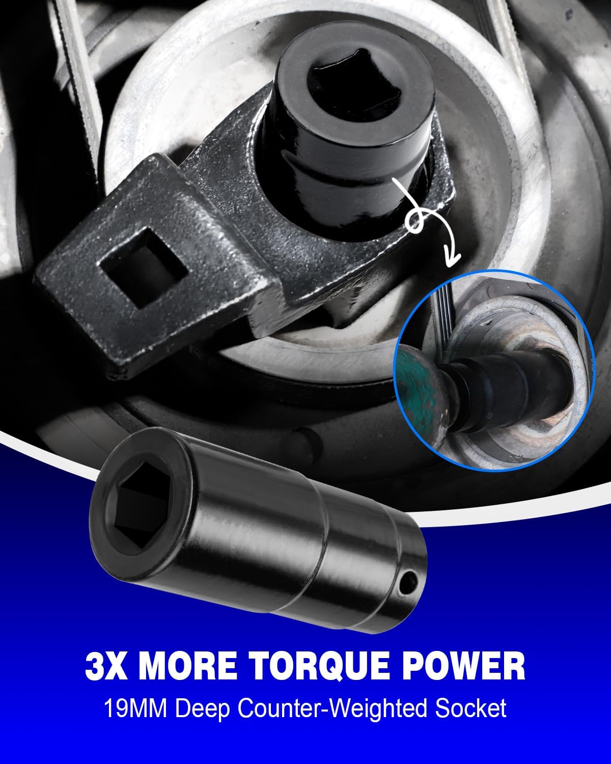 19 mm Harmonic Balancer Socket & 50mm Crankshaft Crank Pulley Wrench Holder Tool Removal Holding Spanner kit Compatible with Honda and Acura Engines