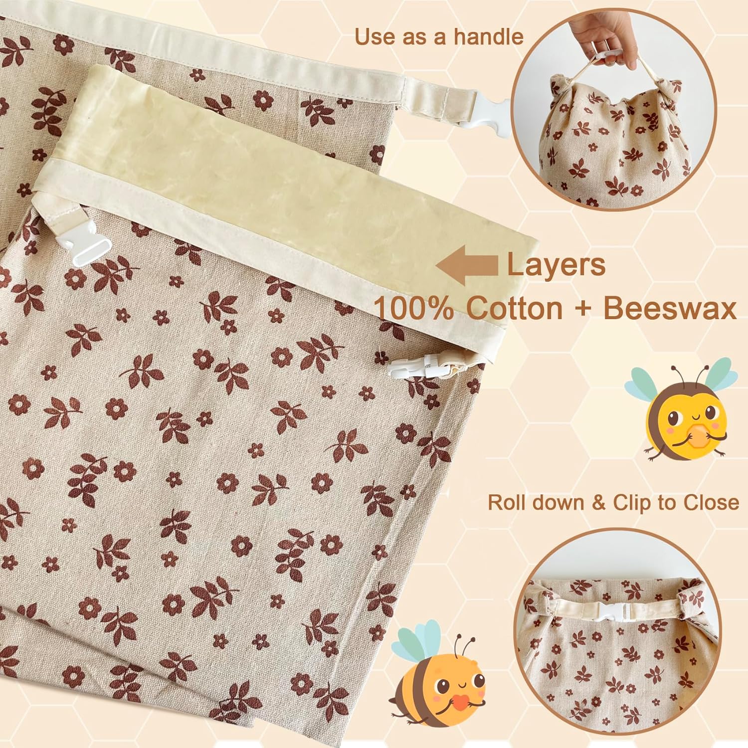 2 Pack Beeswax Bread Bags for Sourdough,Reusable Cotton Beeswax Bag for Homemade Bread,Freezer-Friendly & Freshness Preservation Storage to Keep Fresh