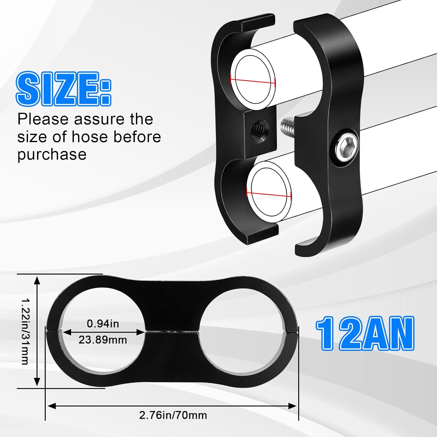 -12AN Hose Separator Clamp - Fuel line Mounting Clamps, 4Pcs/Pack Black Aluminum Hose Fitting Adapter, Great for 3/4 Fuel Line Hose, Brake Line, Oil Hose, Water Pipe and Gas Line