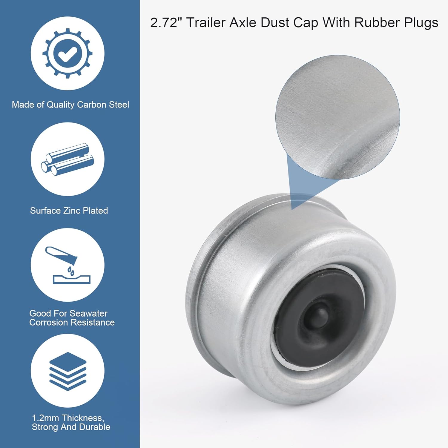 4pcs 2.72" Trailer Axle Wheel Hub and Bearing Dust Cap with Extra 4 Rubber Plugs for Most 7000-8000 lb Wheel Hubs Trailer Dexter EZ Lube Camper RV Bearing Dust Cap