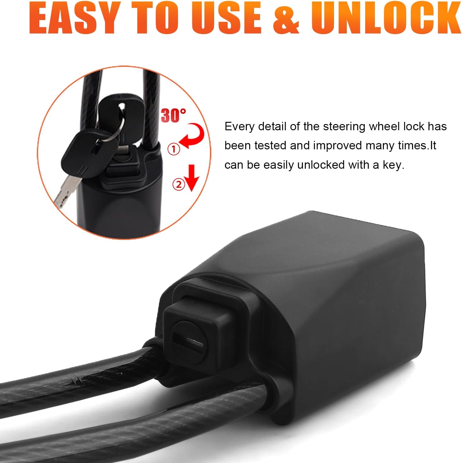 DualGuard Car Steering Wheel & Seat Belt Lock - 17" Universal Anti-Theft Device for Vehicles, SUVs, Golf Carts | Compact & Lightweight Security Lock with Multi-Function Keys Black