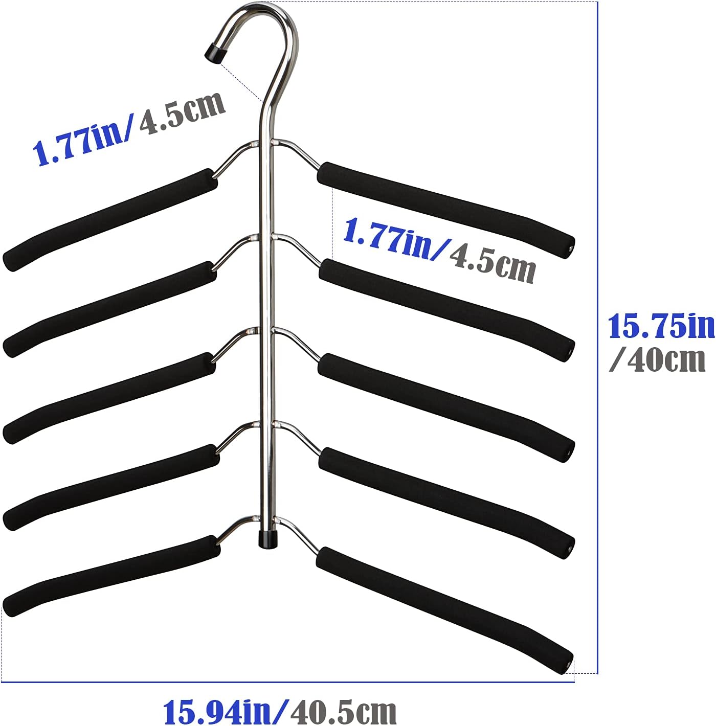 Hangers Space Saving Clothes Hanger 2 Packs Swing Arm Non Slip Padded Coat Hanger 5 Layers Heavy Duty Stainless Steel Sweater Shirt Hanger Closet Storage Organizer