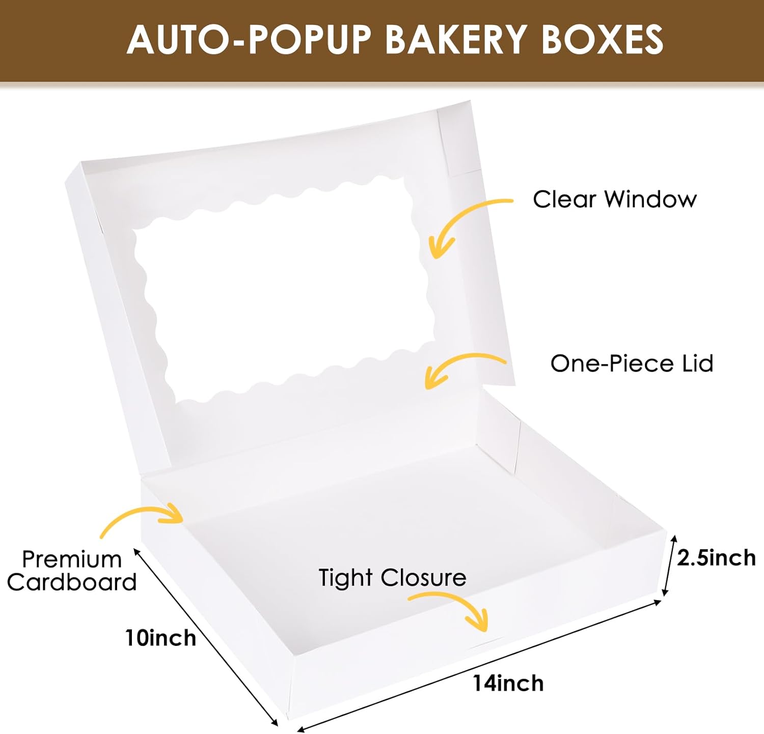 40pcs Cookie Boxes, 14x10x2.5 Inch Auto-Popup Bakery Boxes with Window, for Donuts, Pies, Cakes, Muffins, and Pastries
