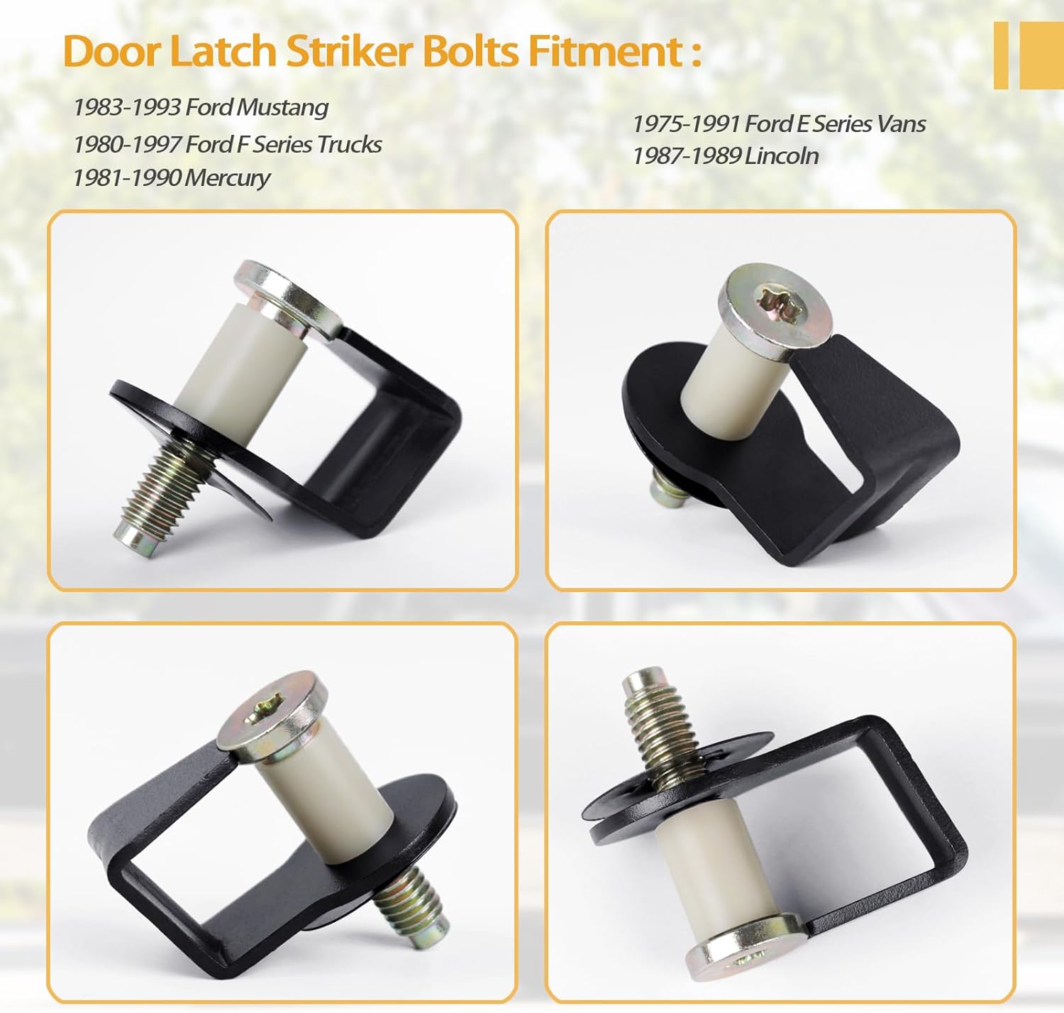 2 Pack Door Striker Bolts Set Includes Bushing Compatible with 1980-1997 Ford / 1987-89 Lincoln / 1981-90 Mercury Door Latch Lock Striker Bolts Replace E9AZ5422008A / 38448