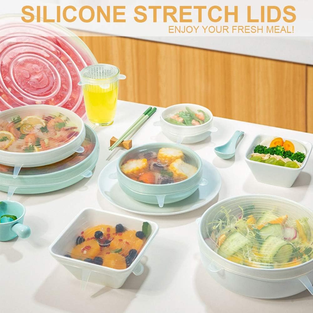 4 Pack Same Size Silicone Stretch Lids, Thicker Reusable Sturdy Silicone Container Cover, Expandable Food Storage Covers, Dishwasher and Freezer Safe, 3.75in 9.5cm