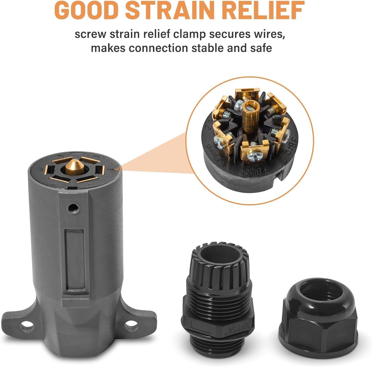 RV 7 Pin Trailer Plug with IP68 Waterproof Seal 2PCS, Detachable 7 Way Round RV-Style Trailer Side Connector 7 Point Trailer Wiring Plug