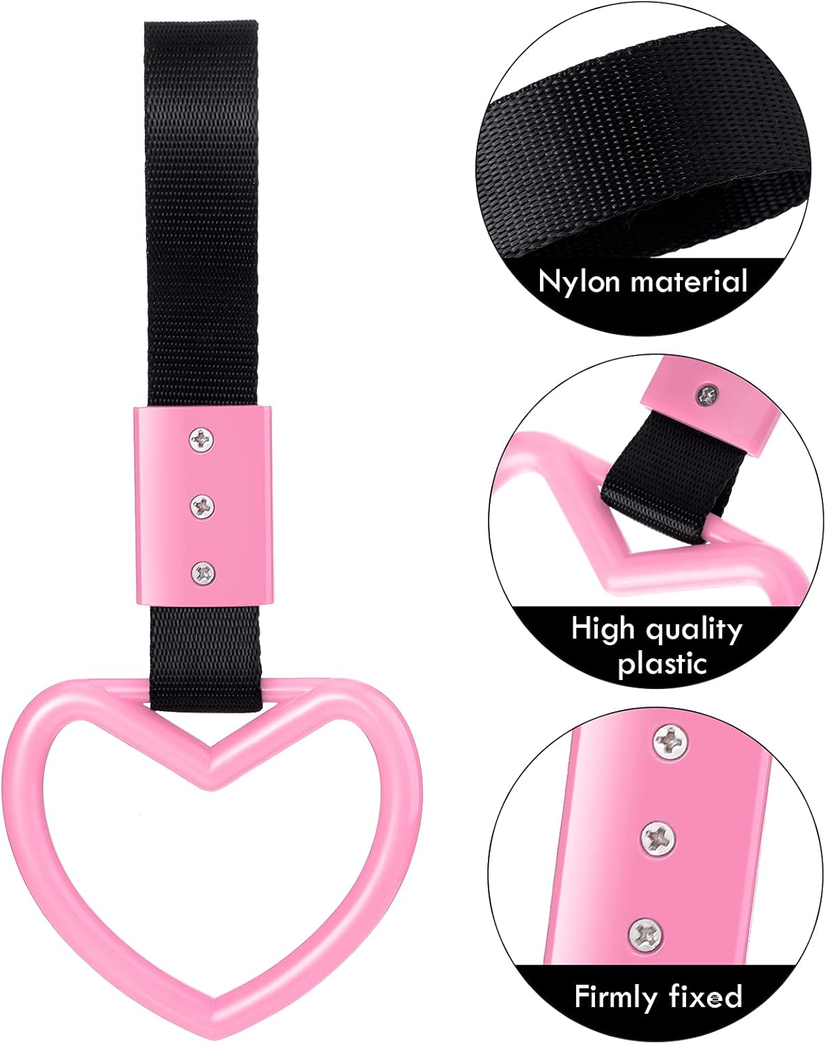 2 Pieces Heart Shaped Car Handle Straps Drift Charm Rear Bumper Warning Ring Decor Subway Bus Broken Heart Handle for Car Interior Light Pink