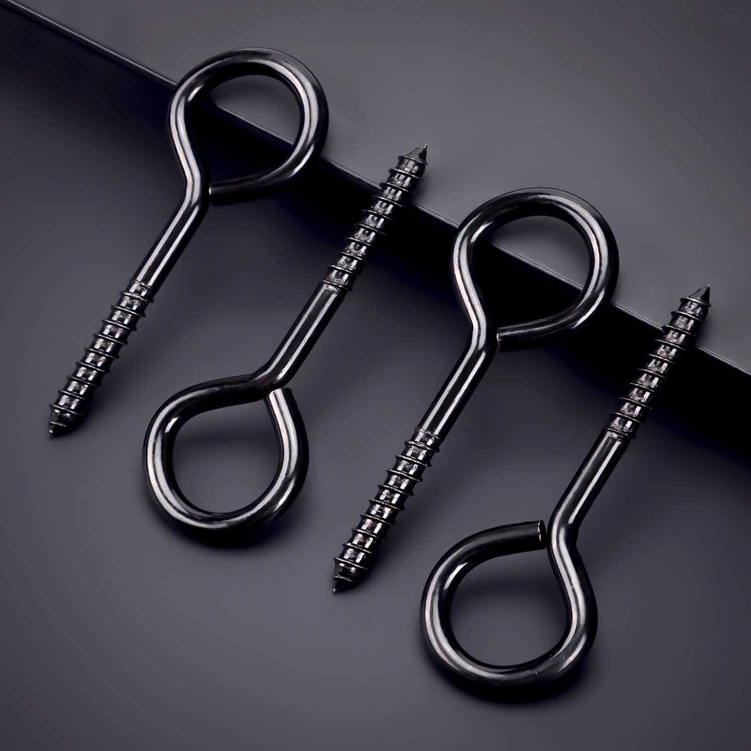 5 Inch Eye Hooks, Large Eye Bolts Screw in Hooks Carbon Steel, 4 Pcs Heavy Duty Black Large Screw Eye Hooks for Wood Securing Cables Wire, Heavy-Duty Applications