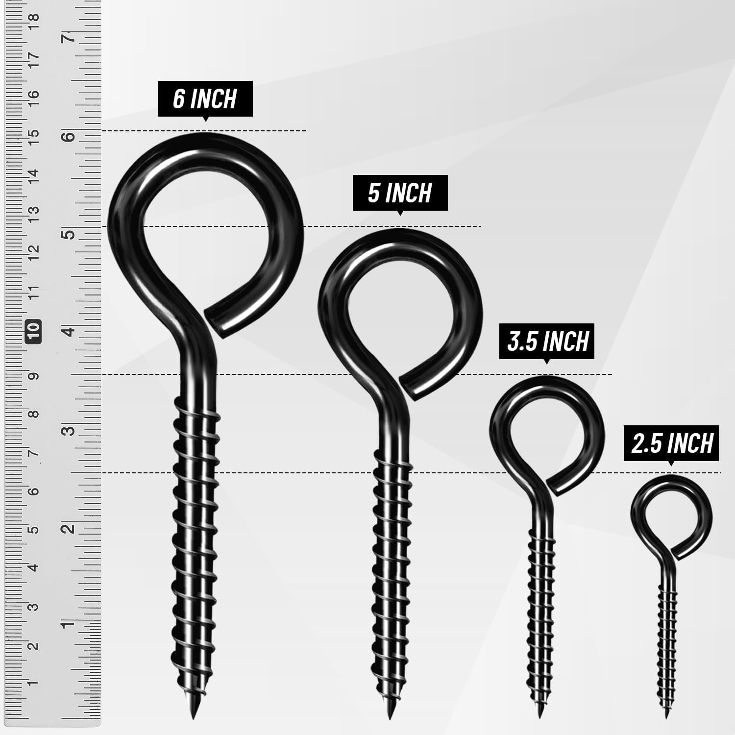 5 Inch Eye Hooks, Large Eye Bolts Screw in Hooks Carbon Steel, 4 Pcs Heavy Duty Black Large Screw Eye Hooks for Wood Securing Cables Wire, Heavy-Duty Applications