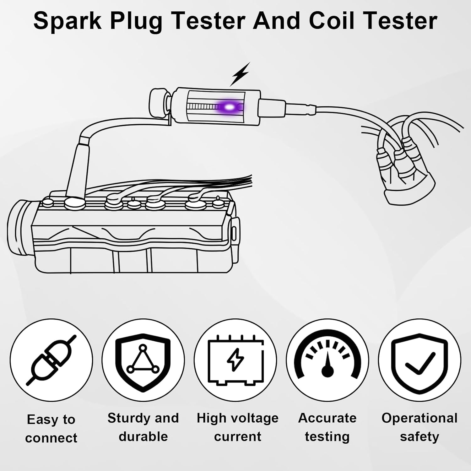 Spark Plug Tester, Adjustable Ignition Coil Tester System, Coil Pack Tester, Spark Testers Tool, Spark Checker, Autos Diagnostic Test Tool for Automotive, Small Engines, Lawnmowers