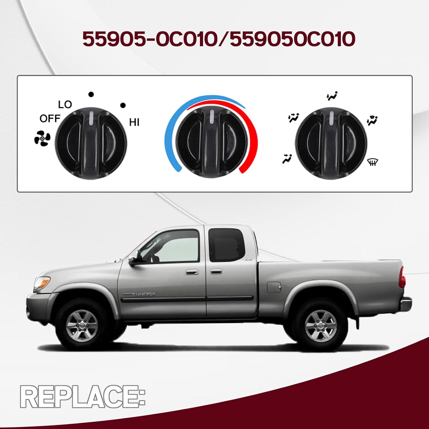 3Pcs Tundra AC Knobs Replacement Compatible with 2000 2001 2002 2003 2004 2005 2006 Toyota Tundra A/C Air Conditioner Heater Blower Fan Control Knob 55905-0C010, 559050C010