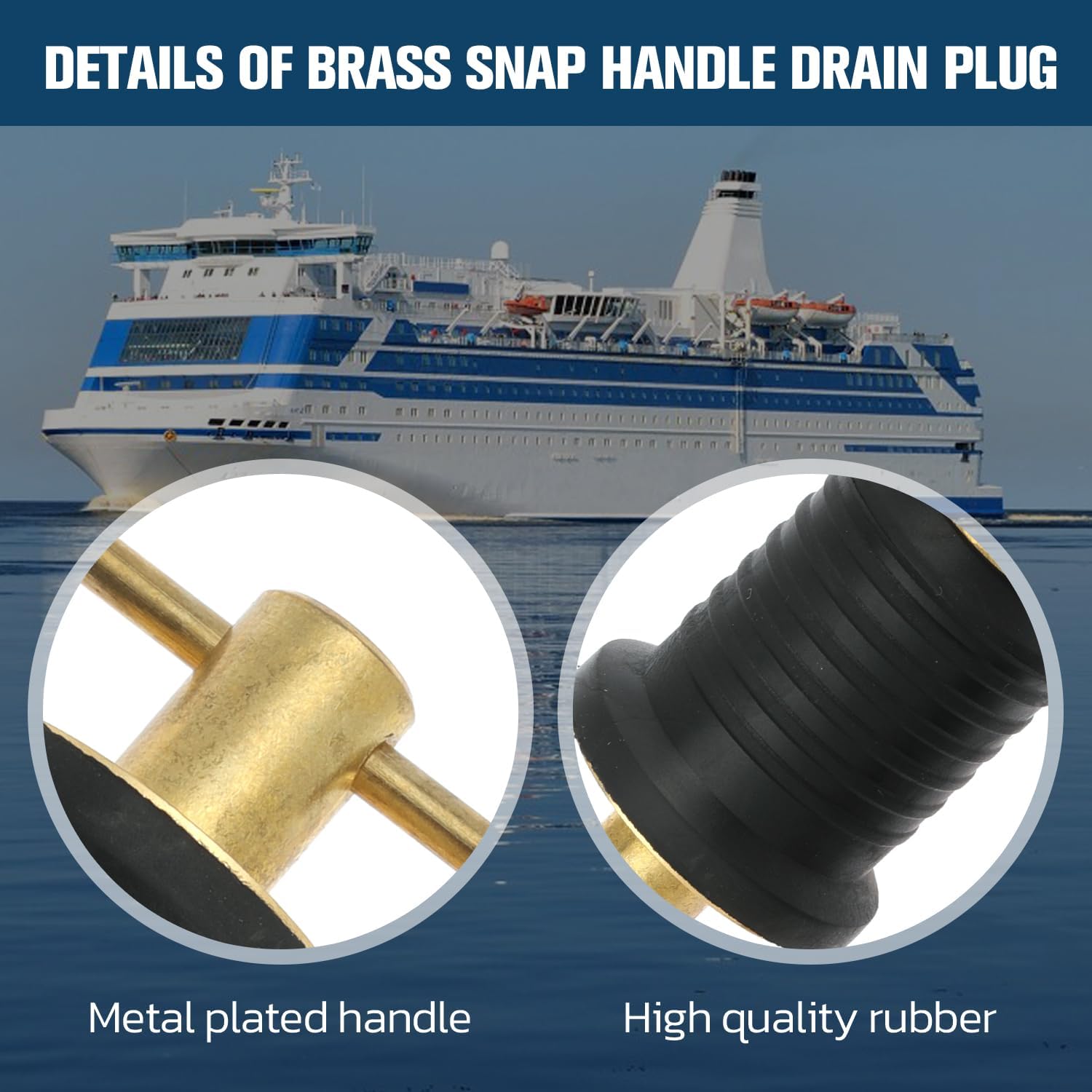 2 Pcs Boat Drain Plug With T Handle - Snap Rubber Plugs With Brass/Stainless Steel Handle - Marine Twist Accessories