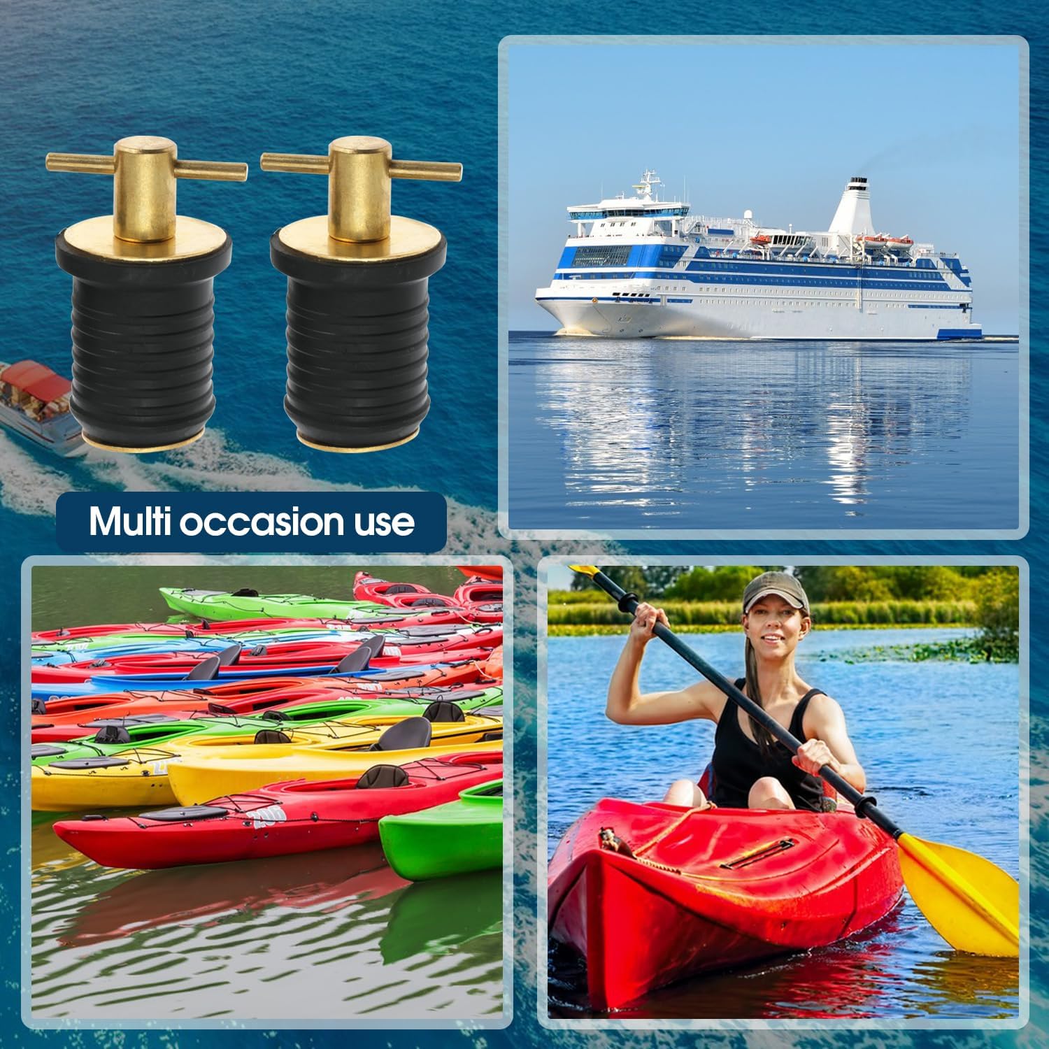 2 Pcs Boat Drain Plug With T Handle - Snap Rubber Plugs With Brass/Stainless Steel Handle - Marine Twist Accessories
