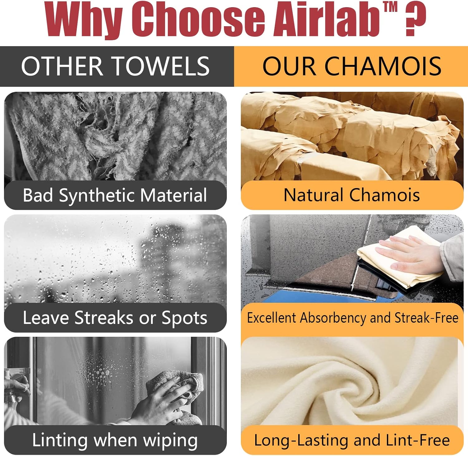 Chamois Cloth for Car 2 Pack Shammy Towel 24'' x 16'' 2.58 sq ft Each Super Absorbent Car Drying Towel Real Leather Lint Free Streak Free for Car Wash Auto Deng