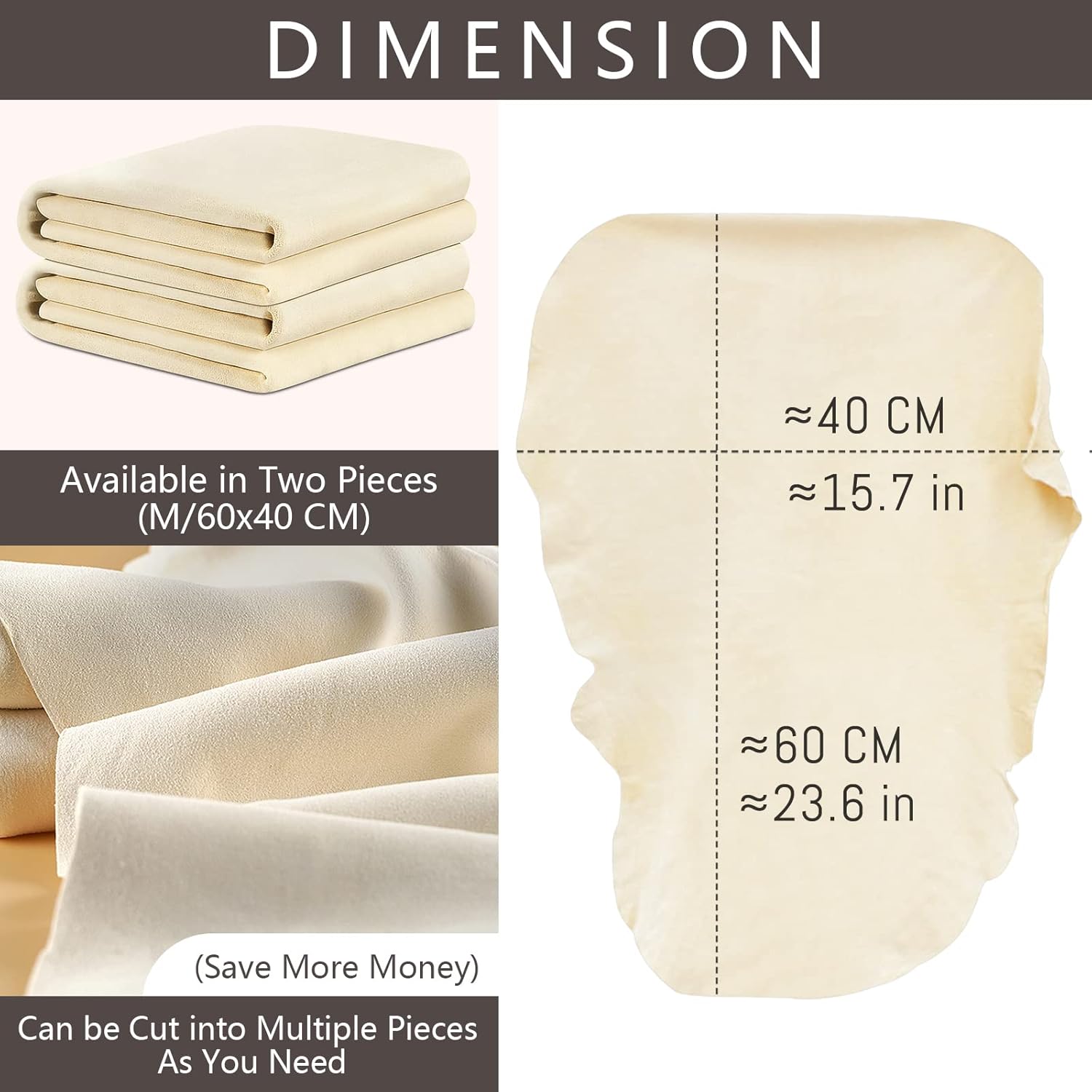 Chamois Cloth for Car 2 Pack Shammy Towel 24'' x 16'' 2.58 sq ft Each Super Absorbent Car Drying Towel Real Leather Lint Free Streak Free for Car Wash Auto Deng