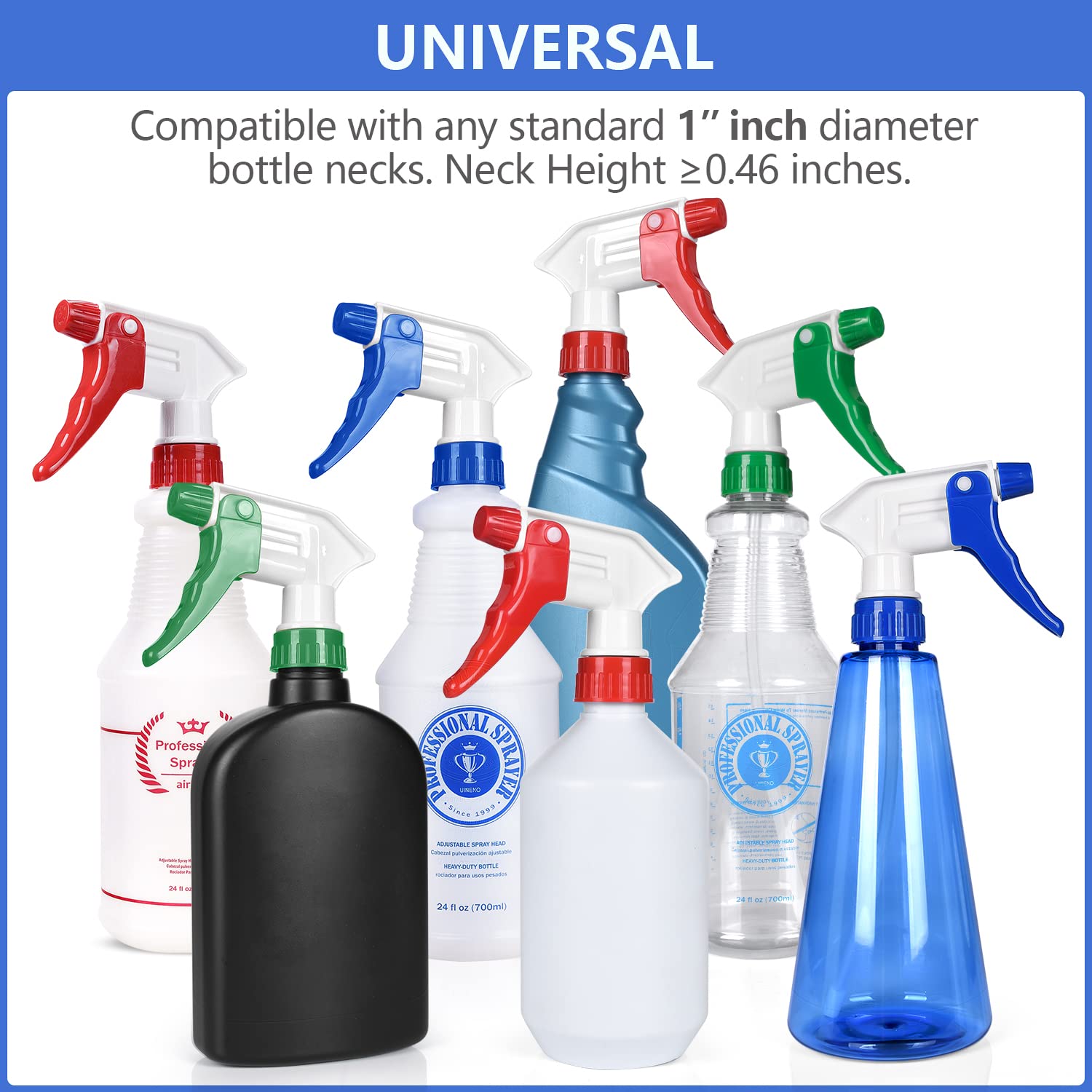 6 Pack Universal Spray Bottle Replacement Nozzle, Mist & Stream Trigger Sprayer for 16oz 24oz 32oz Bottles, Heavy Duty Mister Head Part w/ 10.2 Inch Tube for Cleaning Solutions, Car Deng