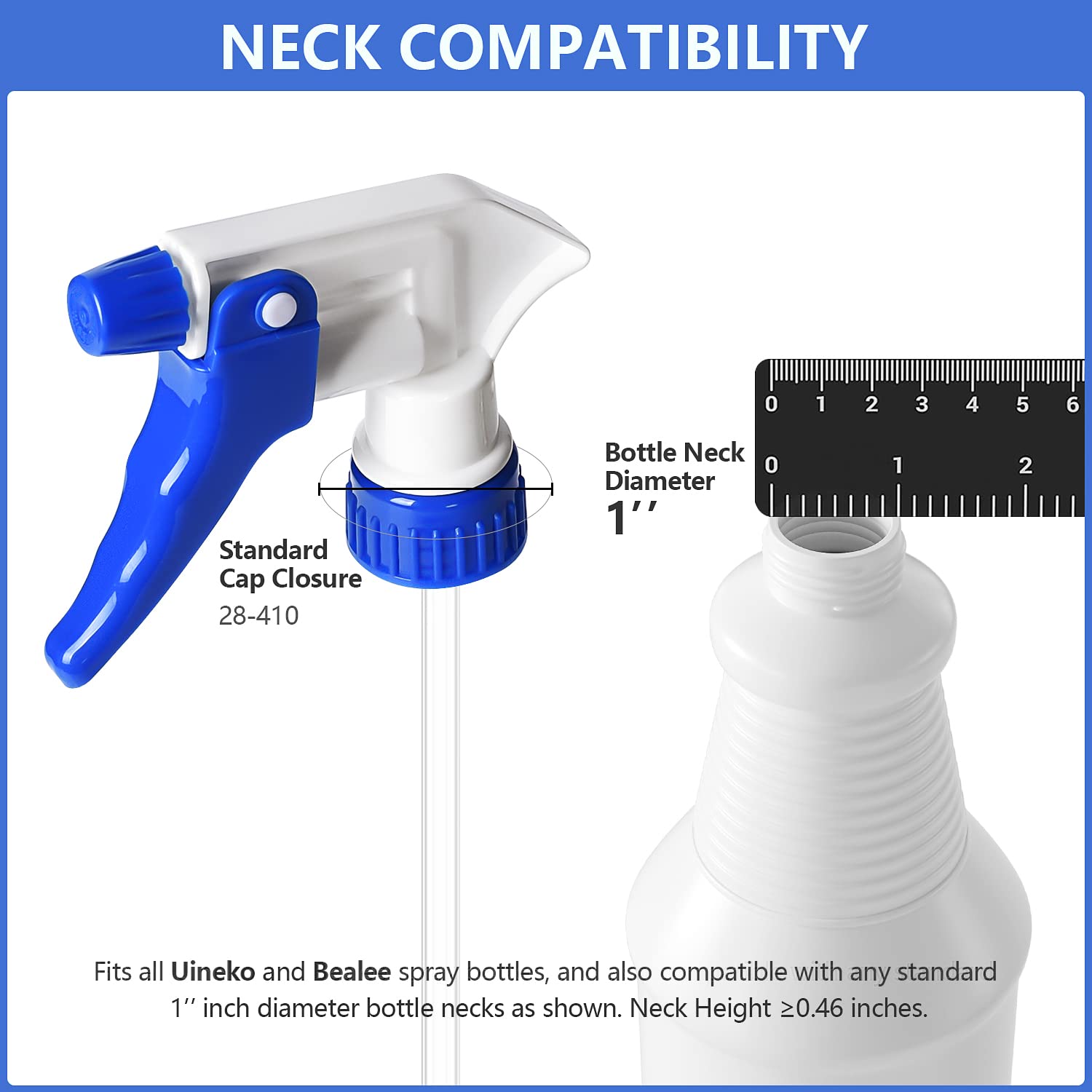 6 Pack Universal Spray Bottle Replacement Nozzle, Mist & Stream Trigger Sprayer for 16oz 24oz 32oz Bottles, Heavy Duty Mister Head Part w/ 10.2 Inch Tube for Cleaning Solutions, Car Deng