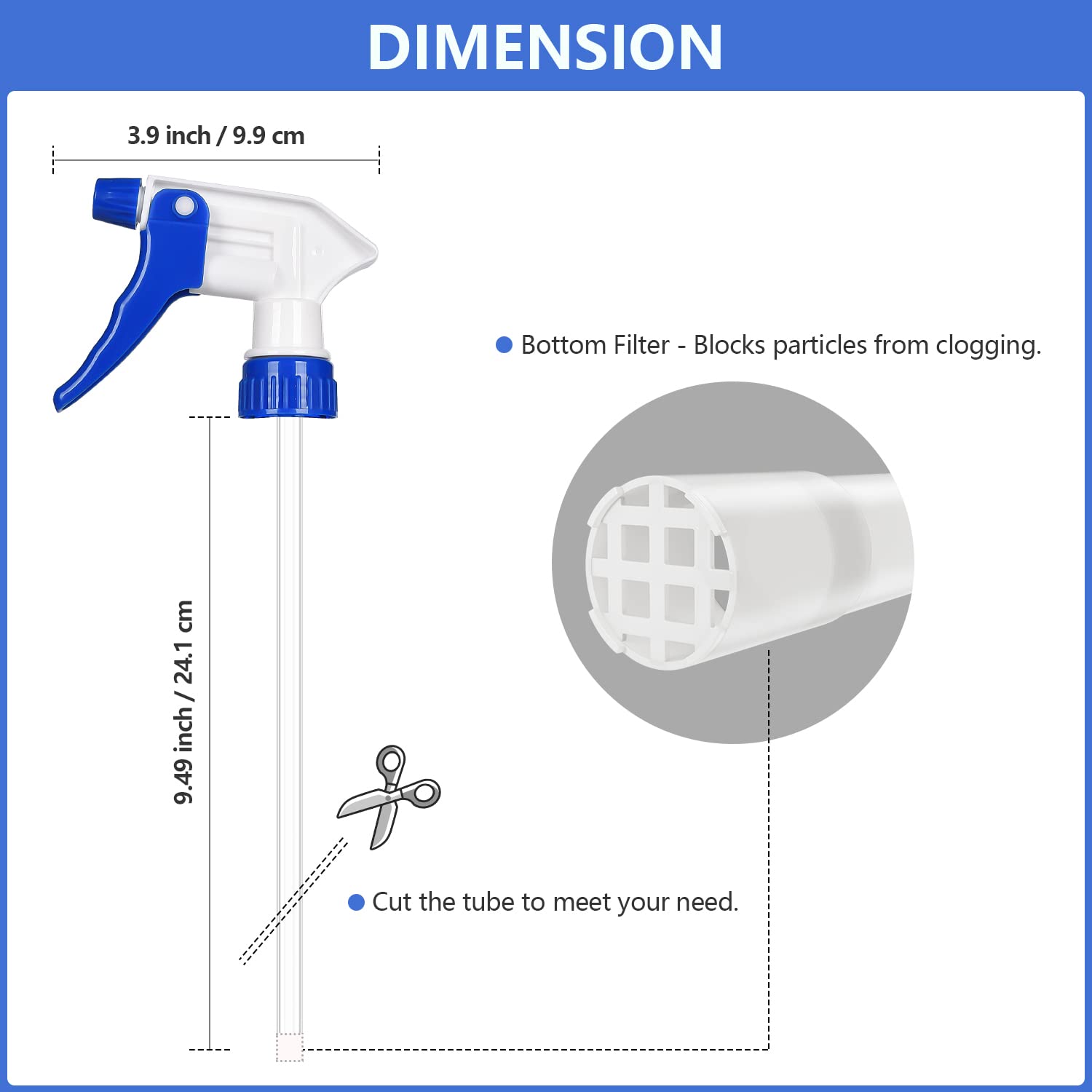 6 Pack Universal Spray Bottle Replacement Nozzle, Mist & Stream Trigger Sprayer for 16oz 24oz 32oz Bottles, Heavy Duty Mister Head Part w/ 10.2 Inch Tube for Cleaning Solutions, Car Deng