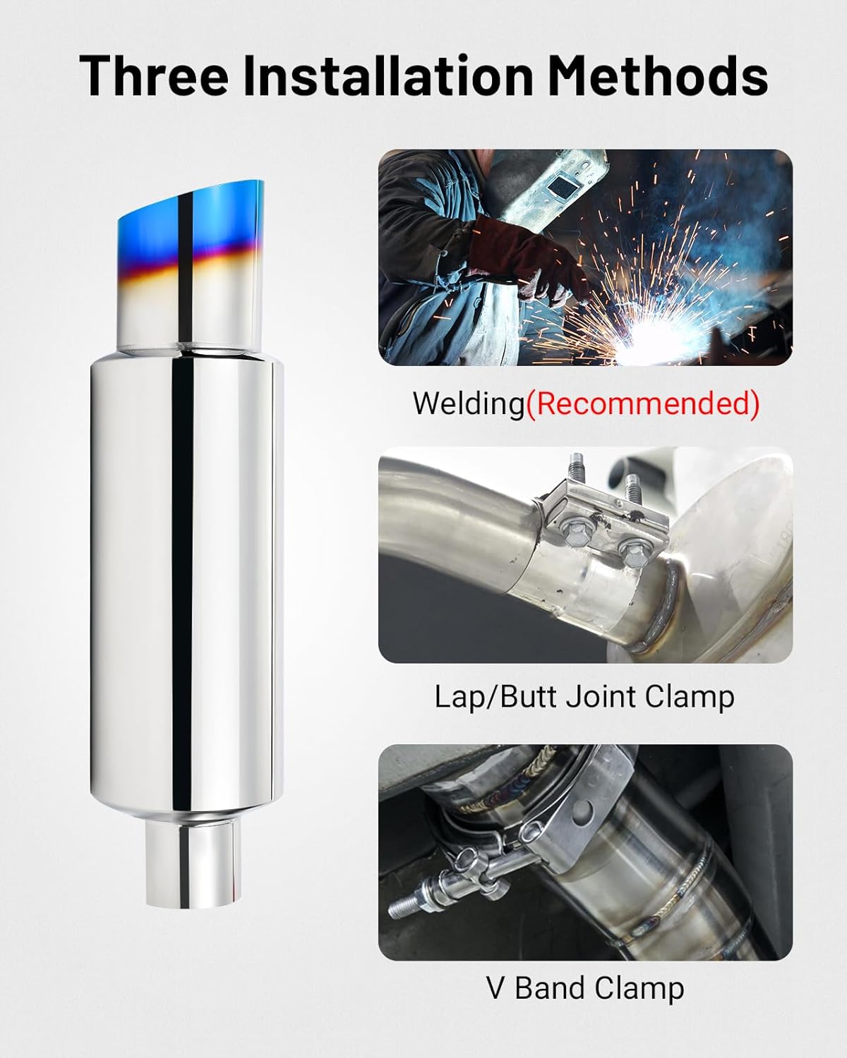 Exhaust Muffler, Stainless Steel Exhaust Tip, Universal 14.6" Length Burnt, 2" Inlet 3" Outlet