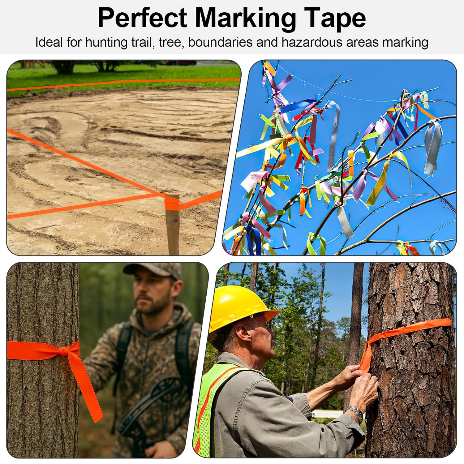 5 Pack Orange Flagging Marking Tape, 1" x 100′ Non-Adhesive Survey Ribbon Rolls, Fade-Resistant Tapes for Hunting Trail, Tree, Boundaries and Hazardous Areas Orange