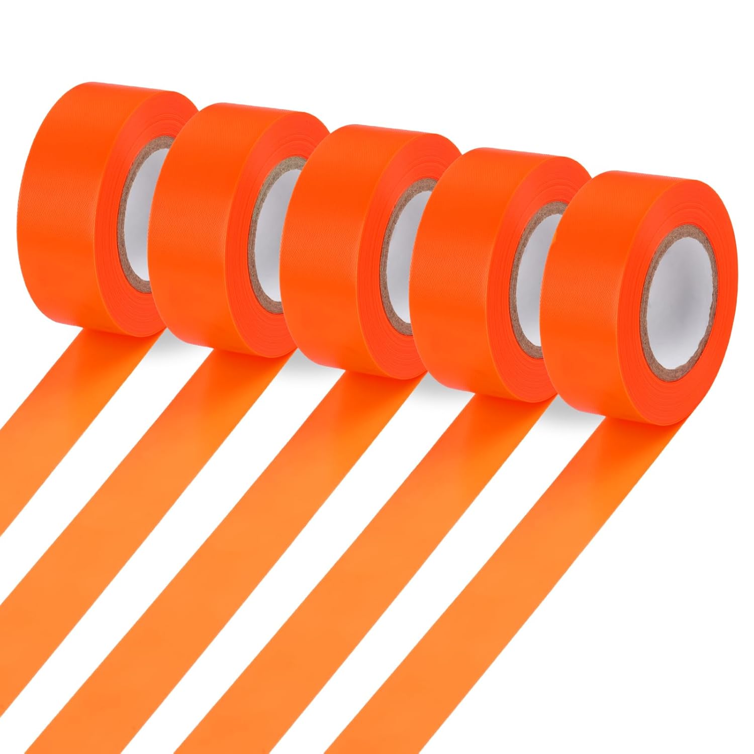 5 Pack Orange Flagging Marking Tape, 1" x 100′ Non-Adhesive Survey Ribbon Rolls, Fade-Resistant Tapes for Hunting Trail, Tree, Boundaries and Hazardous Areas Orange