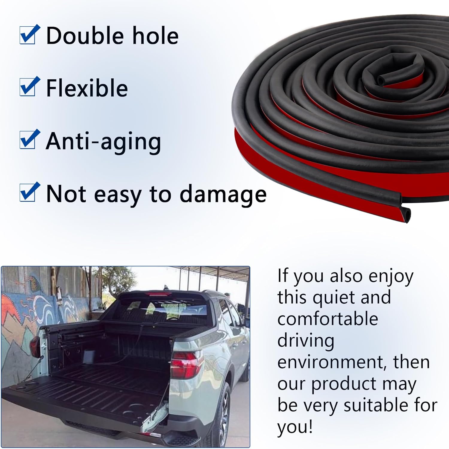 Truck Tonneau Cover Seal,Camper Shell Seal Rubber Weather Stripping with Double Hole,Universal Tailgate Seals for Pickups Trucks Campers Cars 24.6Ft