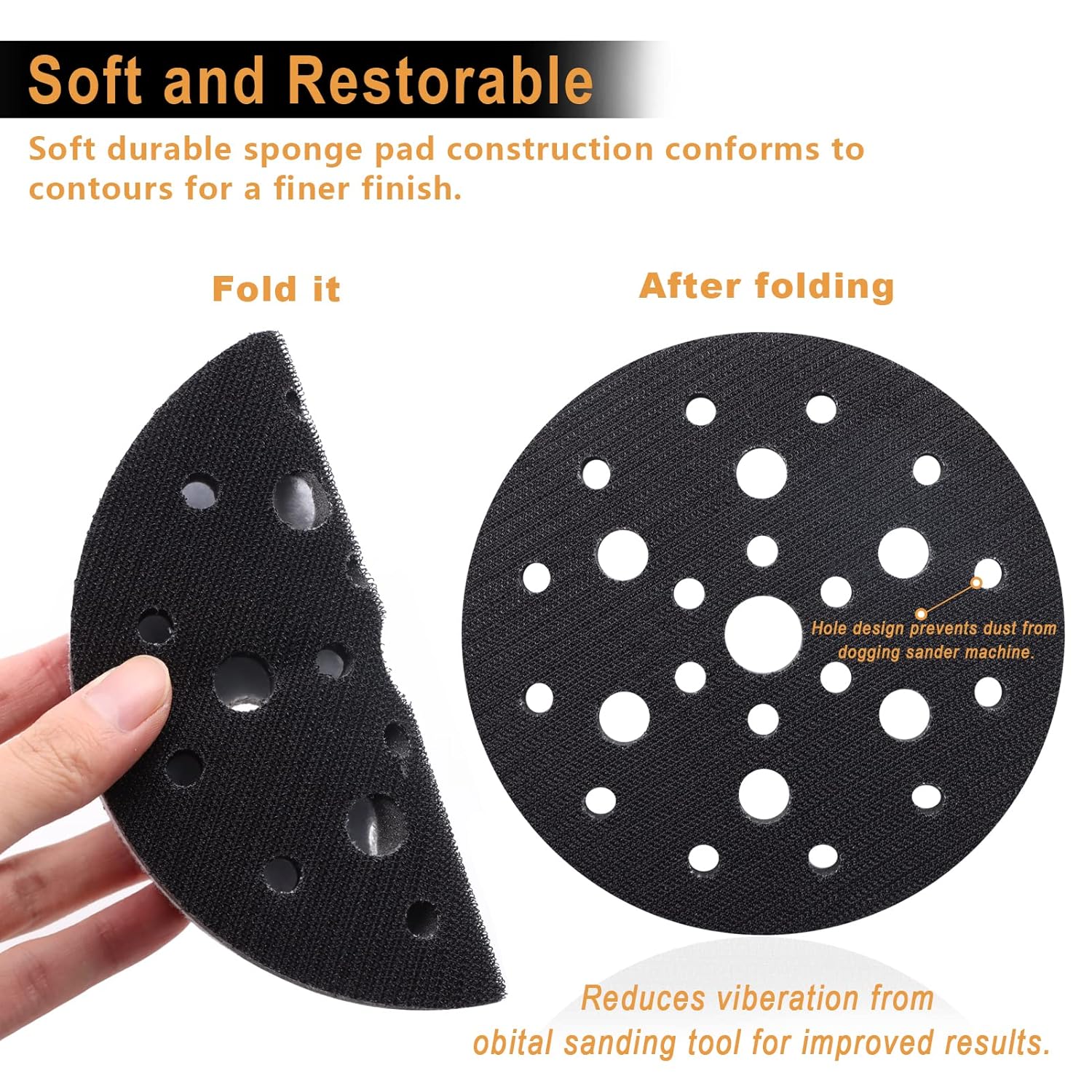 5 Pack Interface Pads, 6 Inch 25 Holes Hook and Loop Soft Density Sponge Cushion Buffer Backing Pad, Foam Sanding Interface Pads for Orbital Sander Automotive Woodworking Polishing