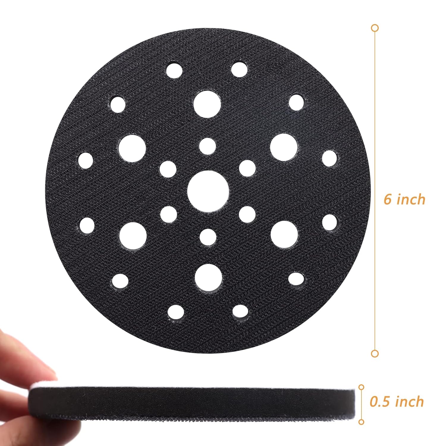 5 Pack Interface Pads, 6 Inch 25 Holes Hook and Loop Soft Density Sponge Cushion Buffer Backing Pad, Foam Sanding Interface Pads for Orbital Sander Automotive Woodworking Polishing