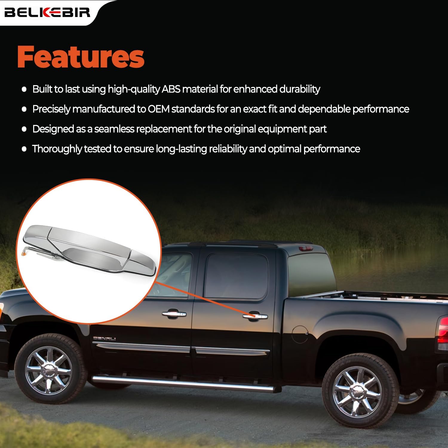 Exterior Chrome Door Handle Rear Left Driver Side Compatible with 2007-2014 Chevy Silverado Suburban Avalanche Tahoe, GMC Sierra Yukon, Cadillac Escalade Replace 15915659, 20954849, 22738725, 25890289