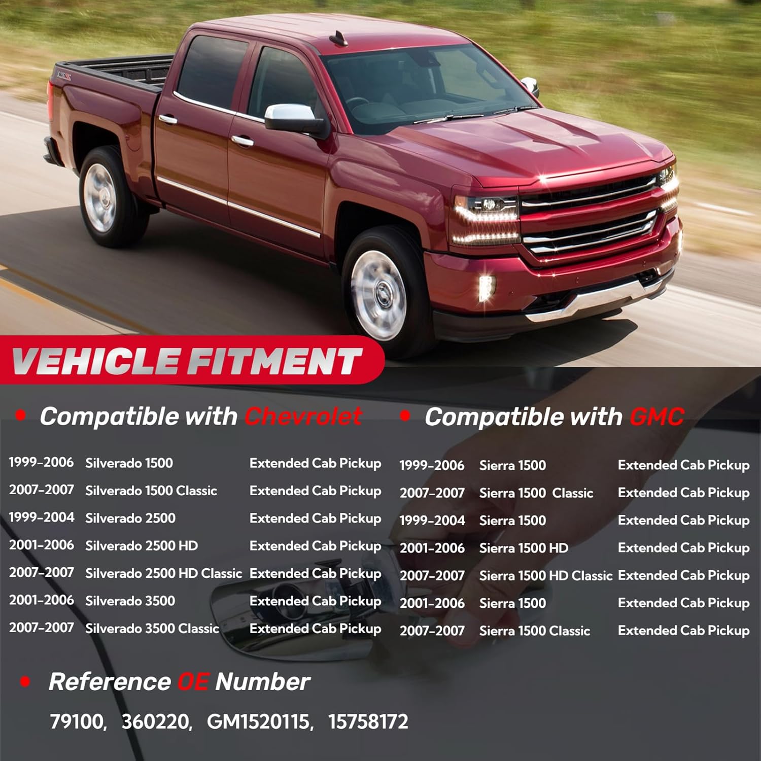Extended Cab Exterior Door Handle Rear Left Driver Side for 1999 2000 2001 2002 2003 2004 2005 2006 2007 Chevy Silverado GMC Sierra 1500 2500 3500, Replace GM1520115, 15758172