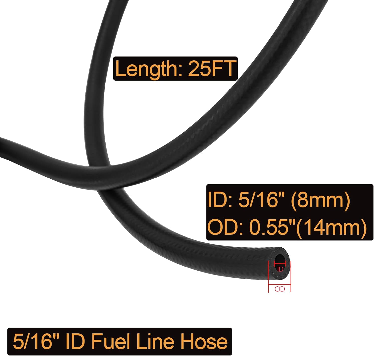 5/16" ID Fuel Line Hose SAE 30R7, 150 psi 25' Length Fuel Hose