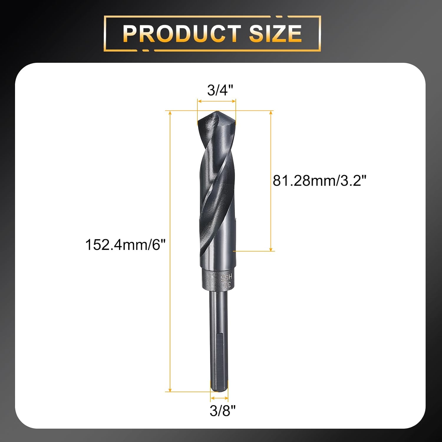 3/4" Drill Bit 3/8" Reduced Shank 3-Flat 4241 High Speed Steel Nitriding Black 118° for Soft Materials Wood Plastic Iron Copper Aluminum