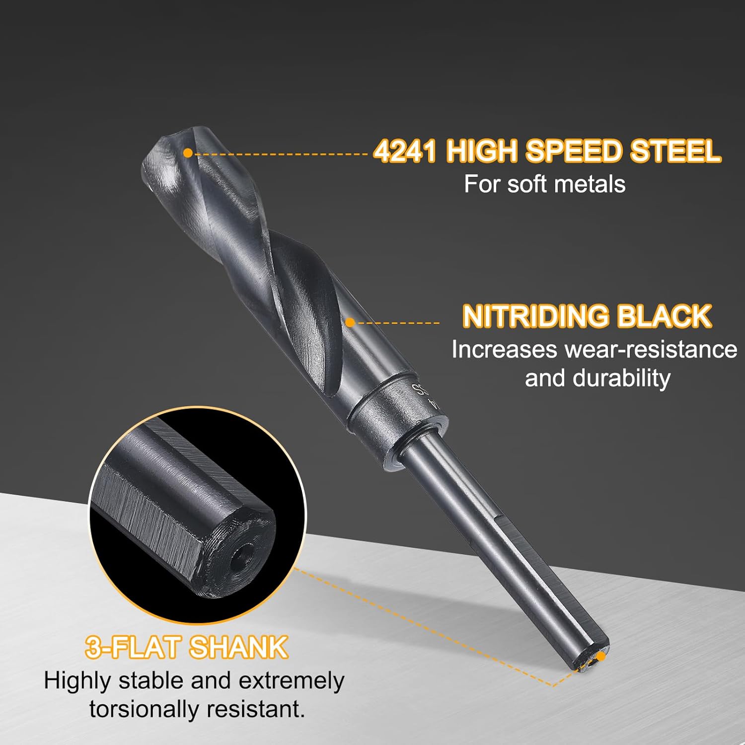 3/4" Drill Bit 3/8" Reduced Shank 3-Flat 4241 High Speed Steel Nitriding Black 118° for Soft Materials Wood Plastic Iron Copper Aluminum