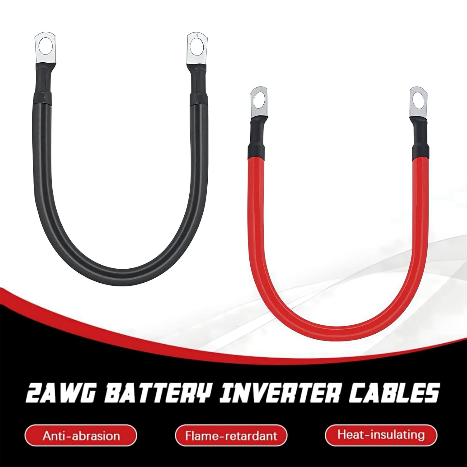 2 AWG Battery Cable 2Gauge Pure Copper Battery Inverter Cables with 5/16 in Lugs Both Ends Power Inverter Wire Set for Automotive Solar Power Inverter Marine Boat RV Car Motorcycle 1FT