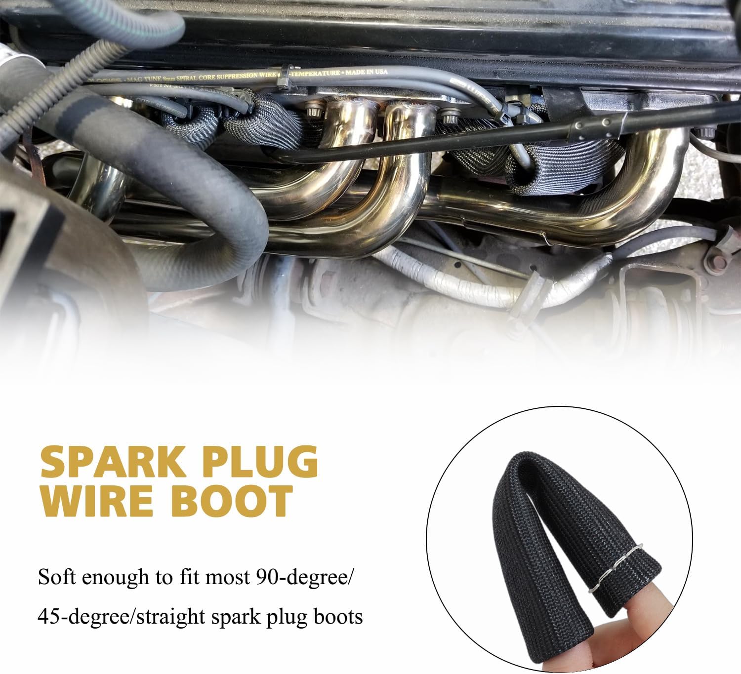 8Pcs 2500° Degree Spark Plug Wire Boots Heat Shield Protector Sleeve Cover Compatible with SBC BBC 350 454,6 Inch, Black
