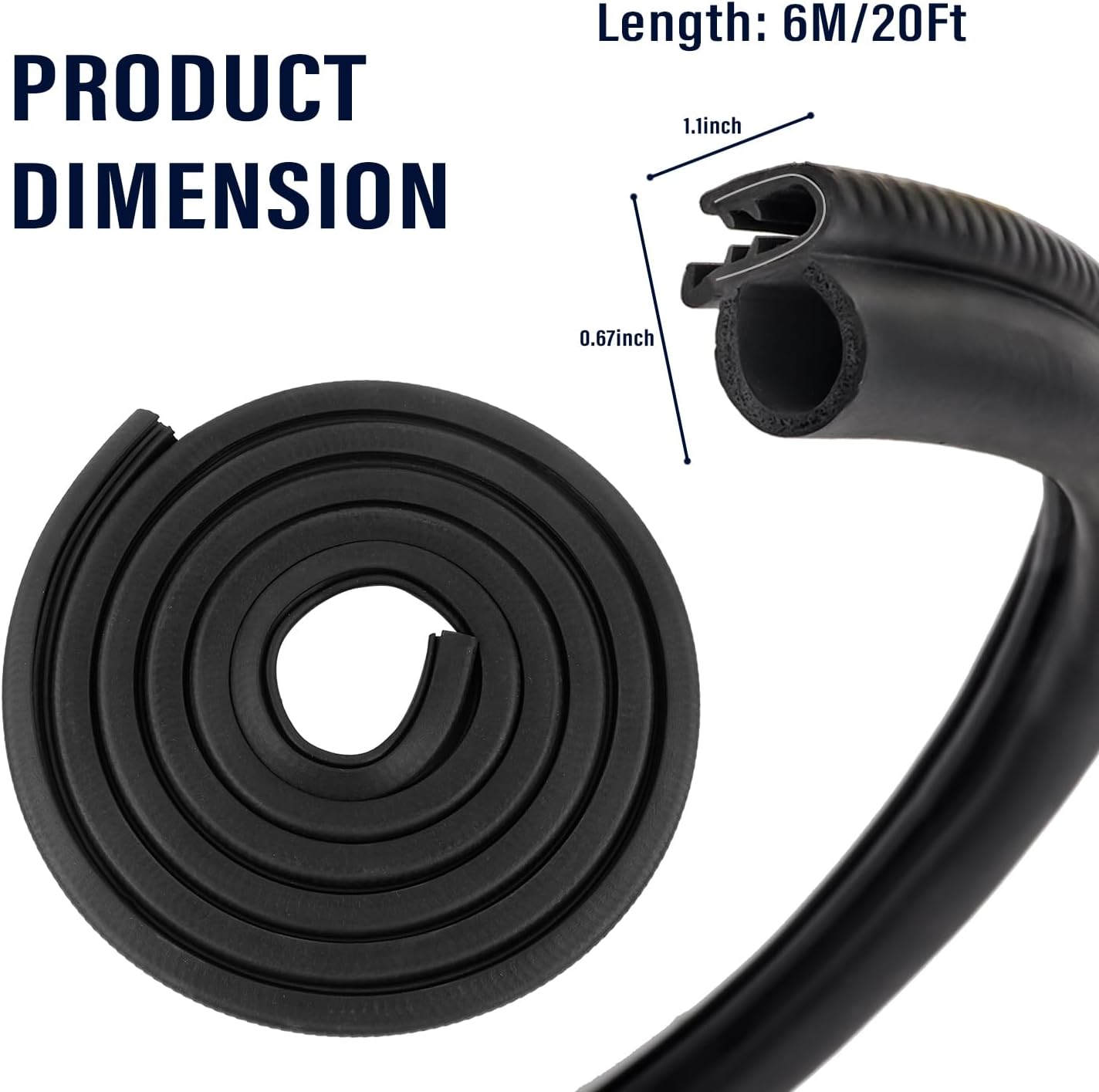 20Ft Car Door Weather Stripping Door Seal Strip,U-Shaped Rubber Edge Trim with Steel Strip Door Sealers for Door Frame of Car Truck SUV RV Boat Home,Keeps Car Interior Tidy and Quieter 20Ft