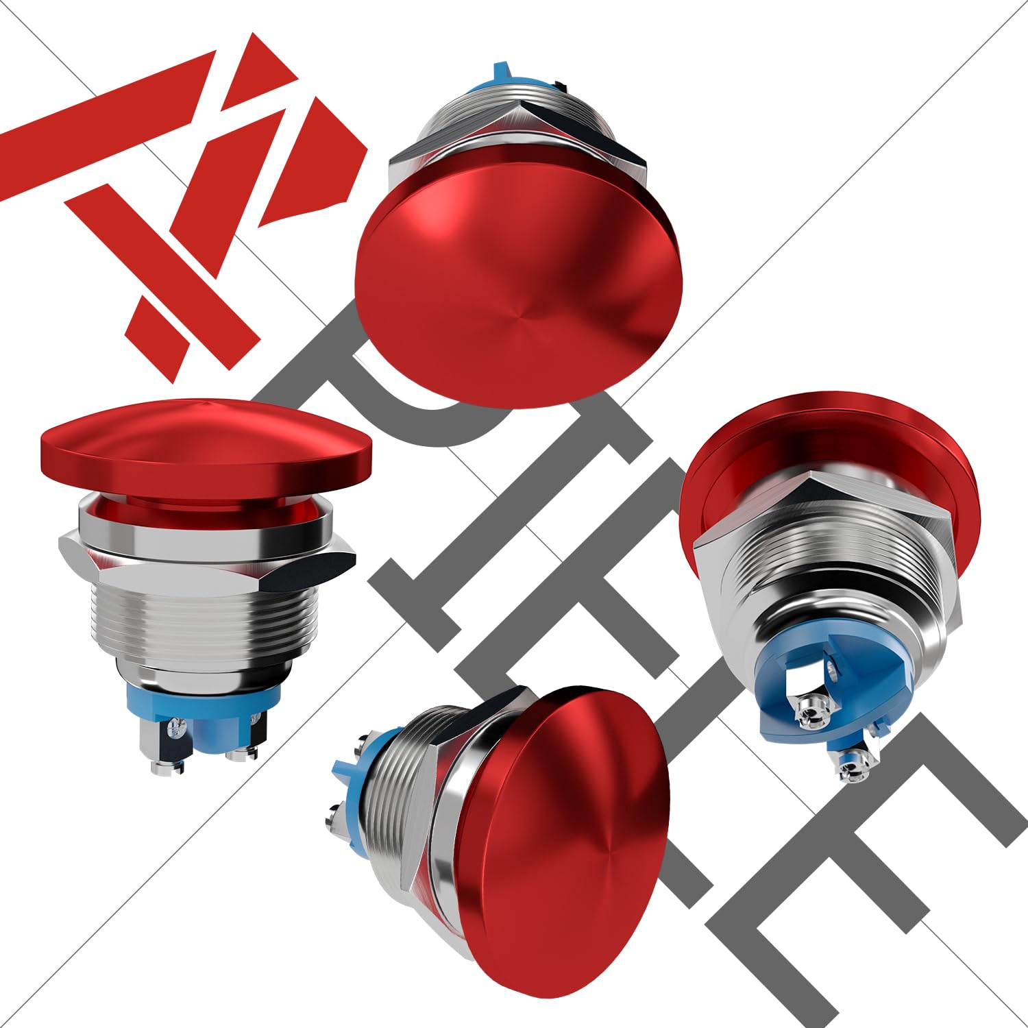 22MM Mushroom Head Push Button Switch Momentary Push Button IP65 Waterproof 12V 24V 36 DC 110V 250V AC 5A SPST 22mm, Red