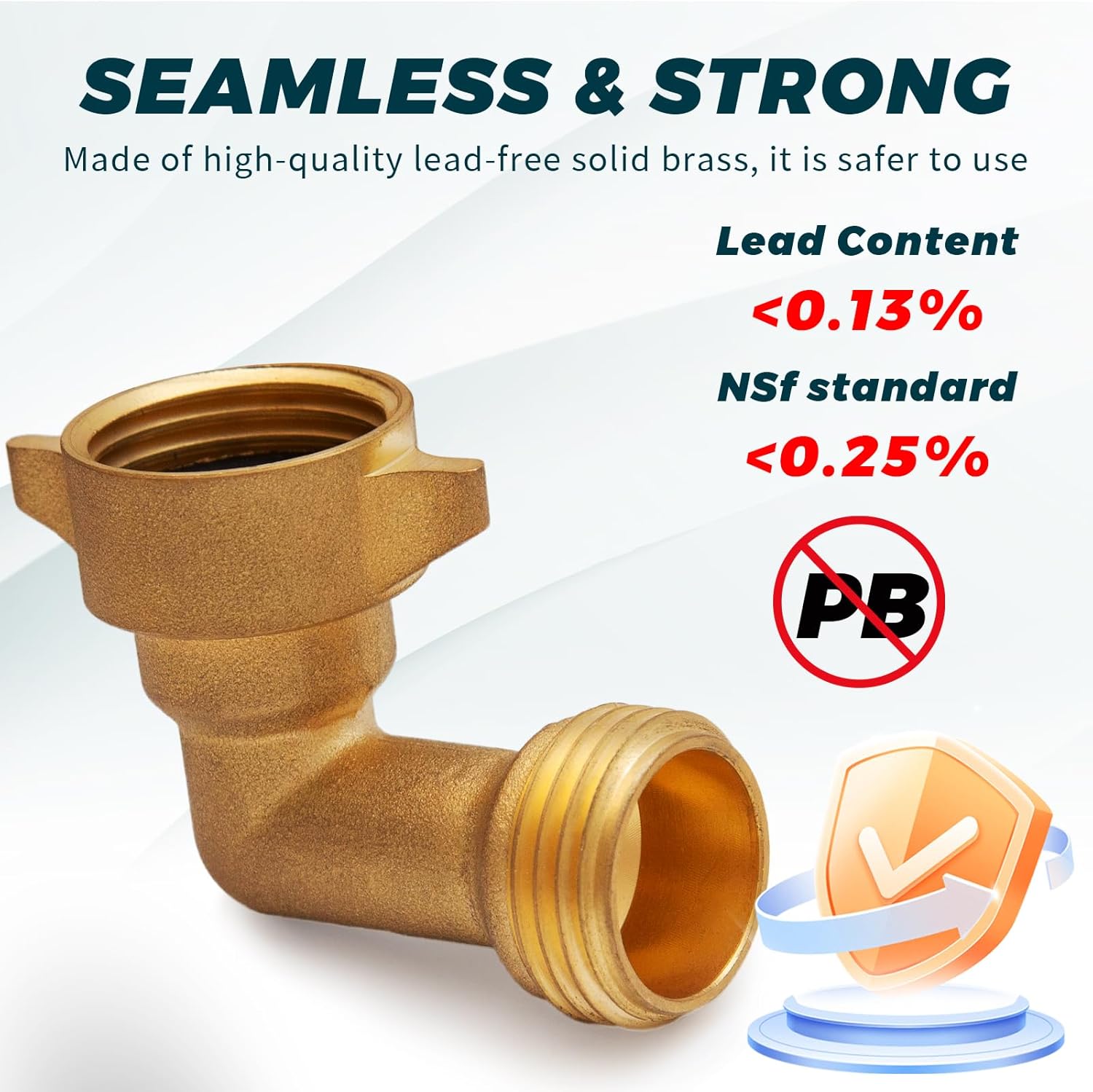 90-Degree Hose Elbow for RVs with Easy Grip Connector - 3/4" Solid Brass 90-Degree Hose Fitting Elbow for RV Water Hoses, Residential Outdoor Faucets, and More 2 Pack