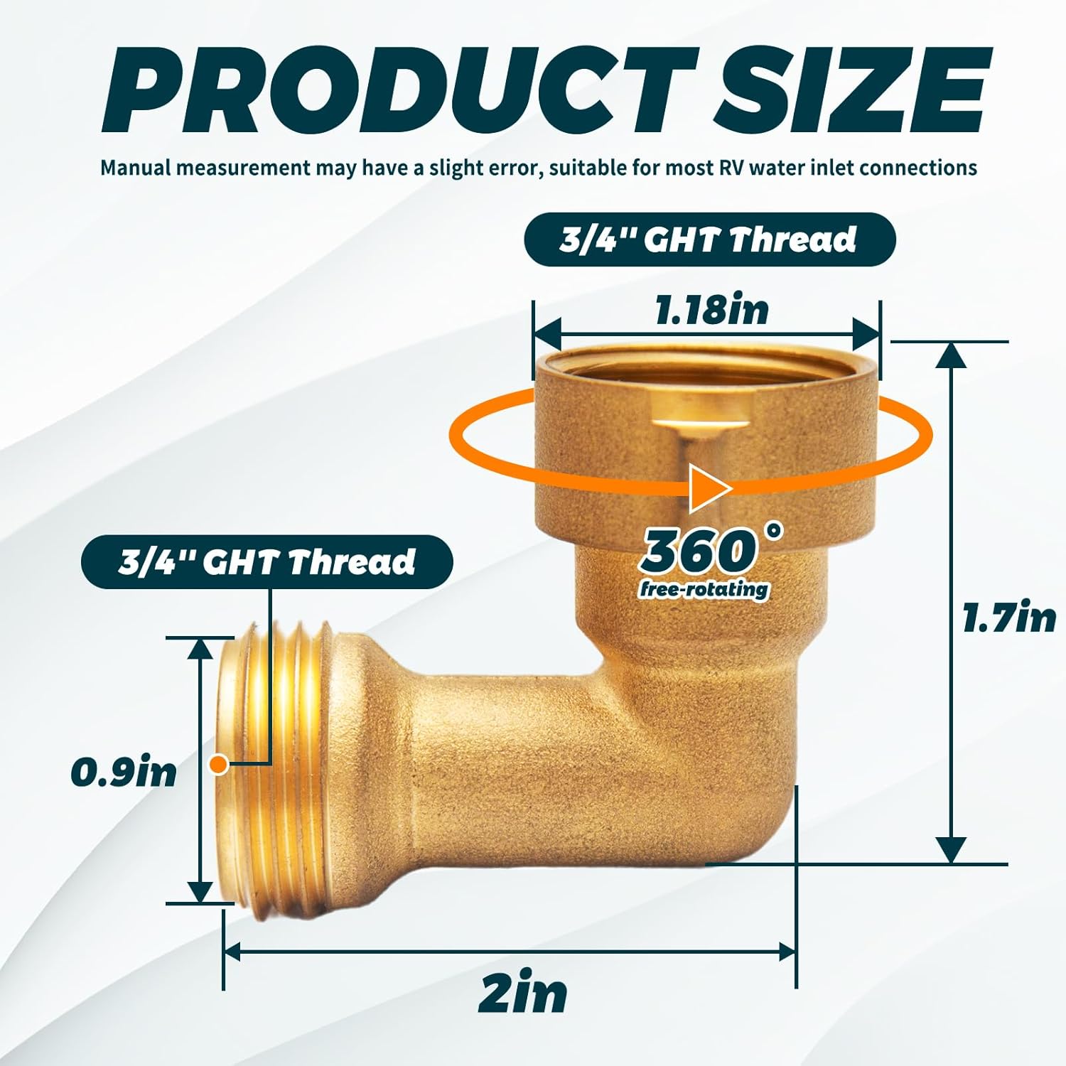 90-Degree Hose Elbow for RVs with Easy Grip Connector - 3/4" Solid Brass 90-Degree Hose Fitting Elbow for RV Water Hoses, Residential Outdoor Faucets, and More 2 Pack