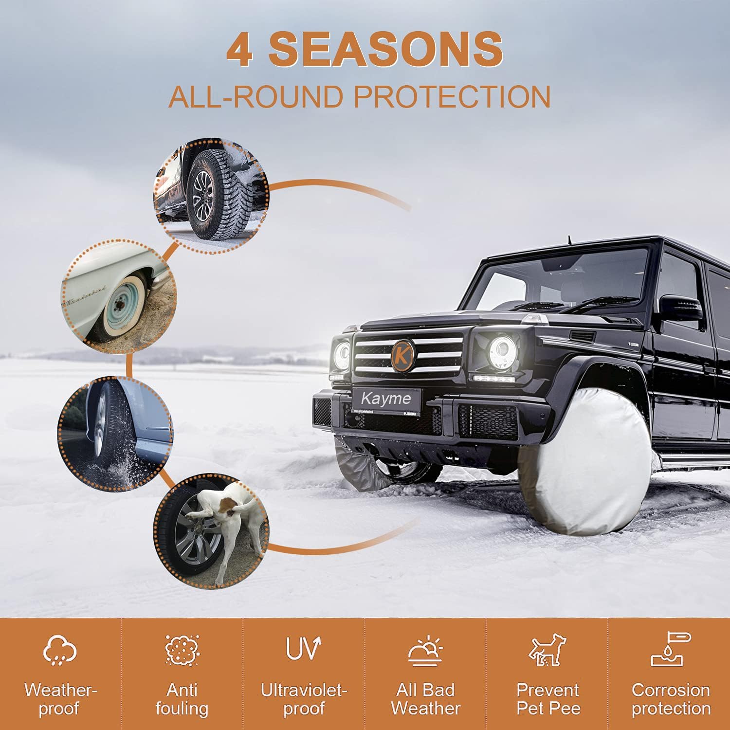 Rv Tire Covers Set of 4, Travel Trailer Camper Truck SUV Motorhome Waterproof Wheel Cover, Sun Rain Snow Protector, Fit 27-29 Inch Tire Diameter/Silver