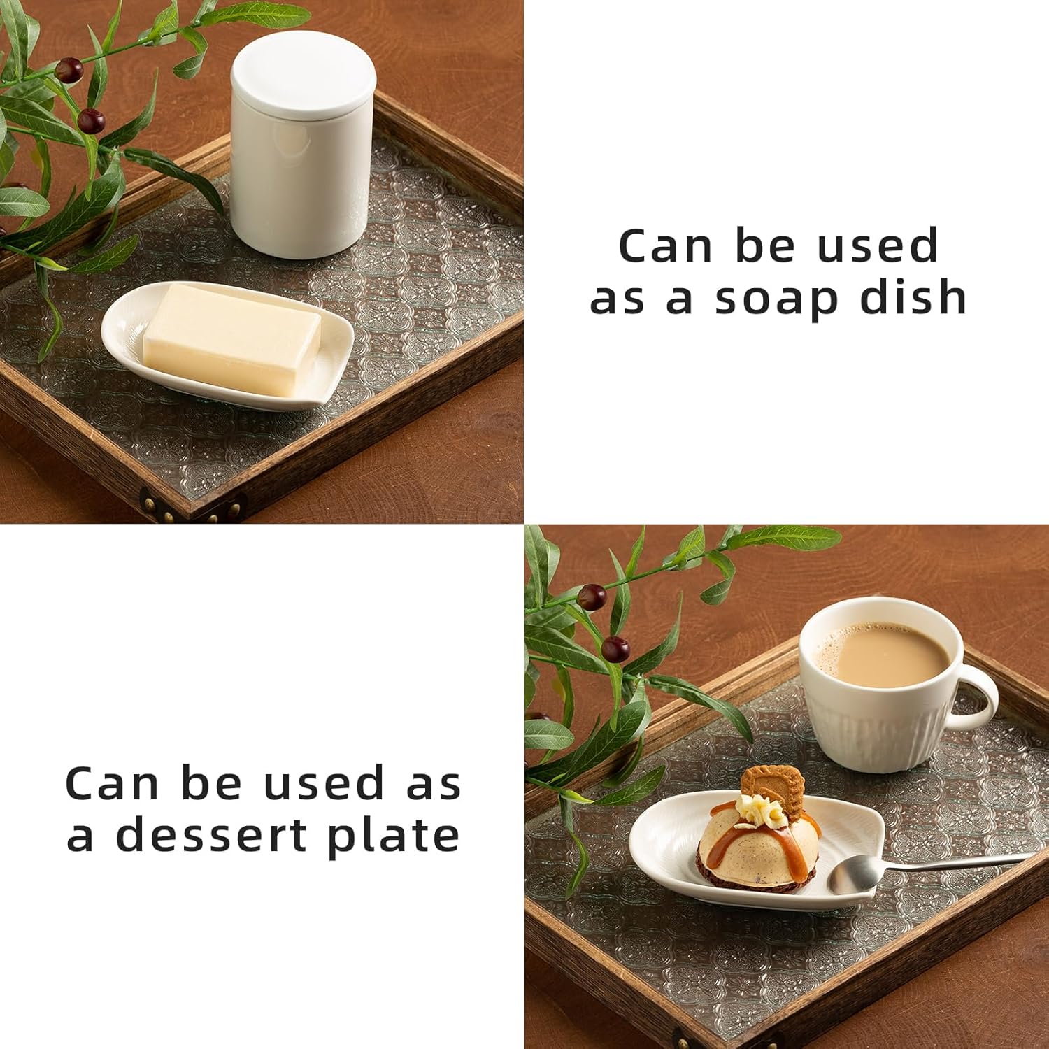 Ceramic Spoon Rest for Kitchen Counter 5.1 Inch Porcelain Spoon Holder Farmhouse Cooking and Coffee Spoon Rest for Stove Top white