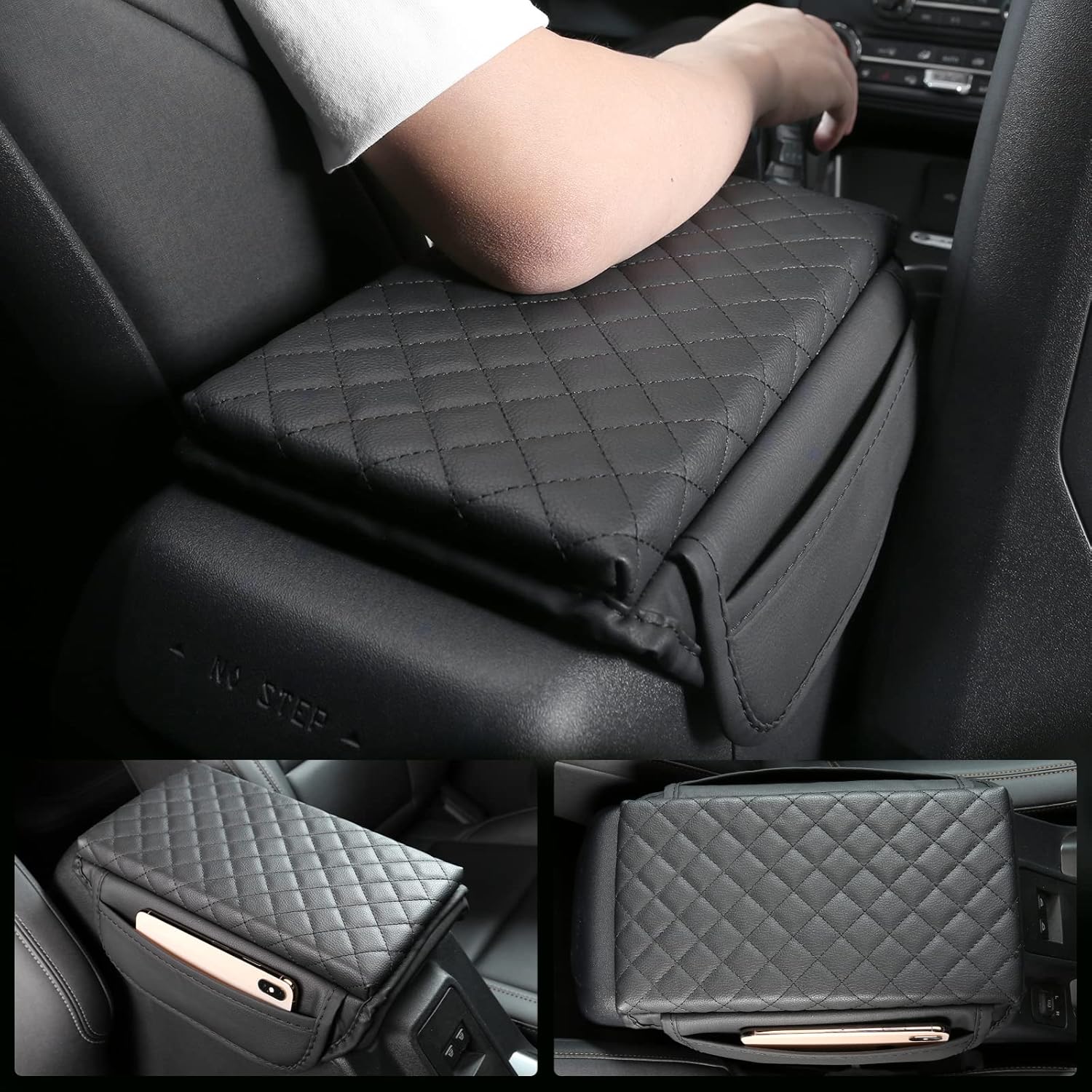 Center Console Armrest Cover for Ford Bronco Accessories 2021 2022 2023 2024 2025 2026 2/4-Door with Leather Side Pockets Interior Accessories Prevent Scratching