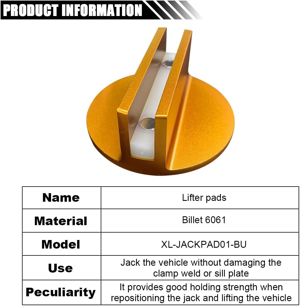 Universal Magnetic Jack Pad, 0.37" Slotted Aluminum Grooved Jack Puck Pinch, Pinch Weld Frame Rail Adapter with Large Slotted for Most Cars Orange