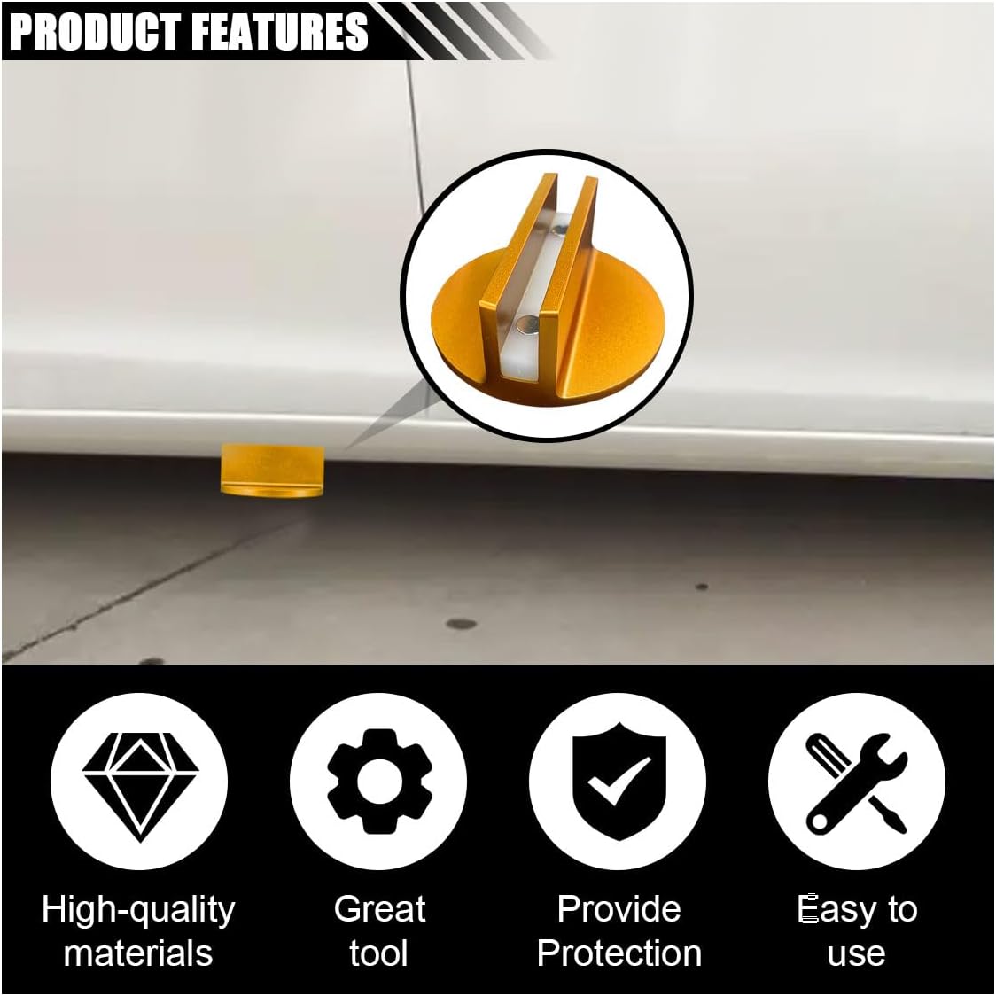 Universal Magnetic Jack Pad, 0.37" Slotted Aluminum Grooved Jack Puck Pinch, Pinch Weld Frame Rail Adapter with Large Slotted for Most Cars Orange