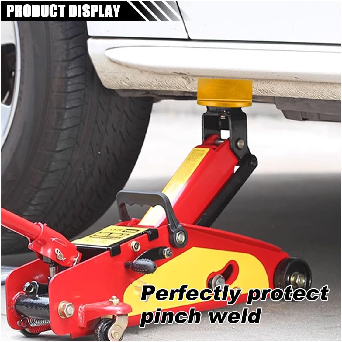 Universal Magnetic Jack Pad, 0.37" Slotted Aluminum Grooved Jack Puck Pinch, Pinch Weld Frame Rail Adapter with Large Slotted for Most Cars Orange